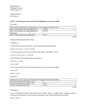 Experiment 2 - Lab in Dr. Trichels general chemistry lab - Your Name