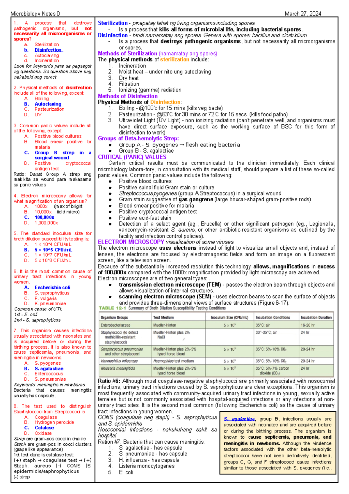 Microbiology Side Notes - Microbiology Notes 0 March 27, 2024 1. A ...