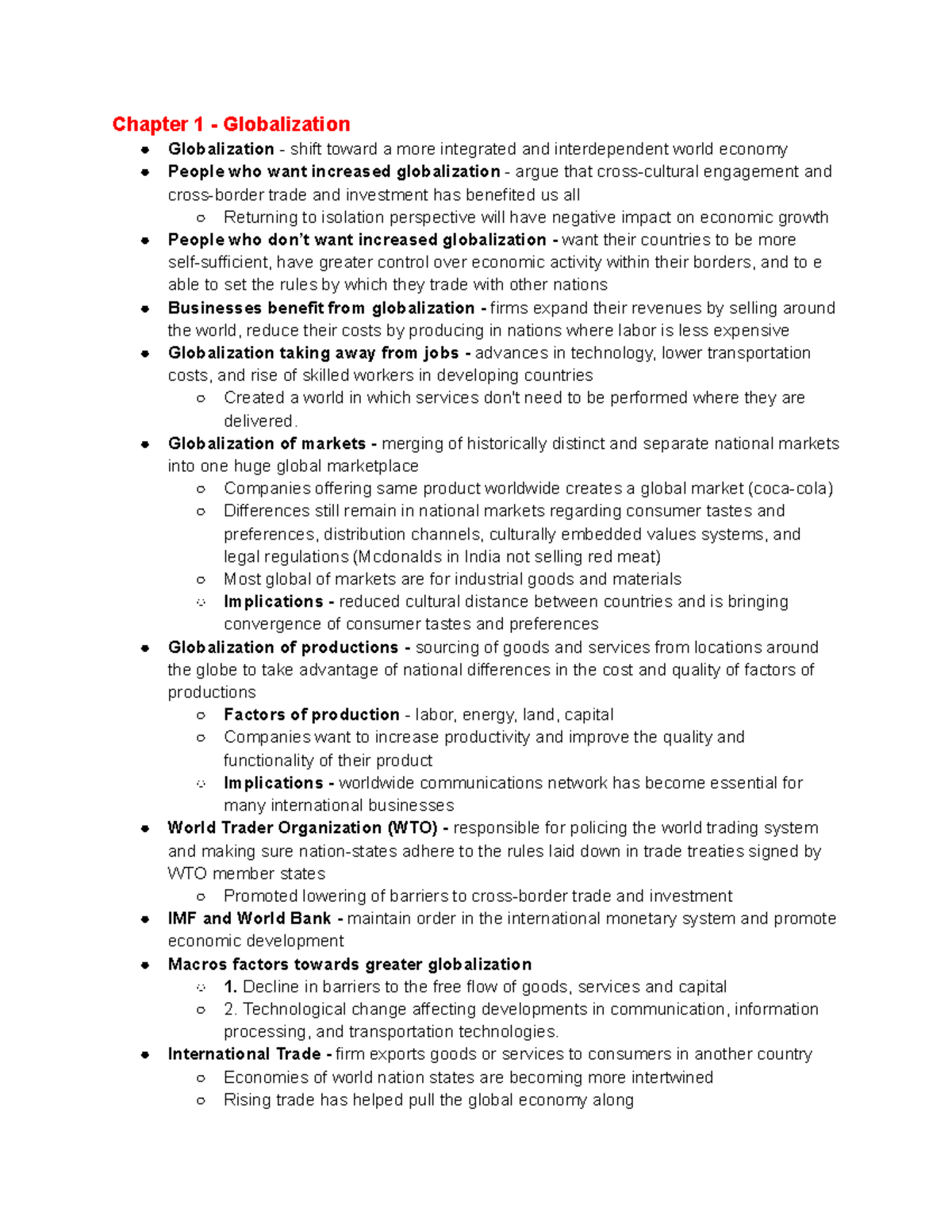 International Business Notes: Chapters 1-7 Overview and Key Concepts ...
