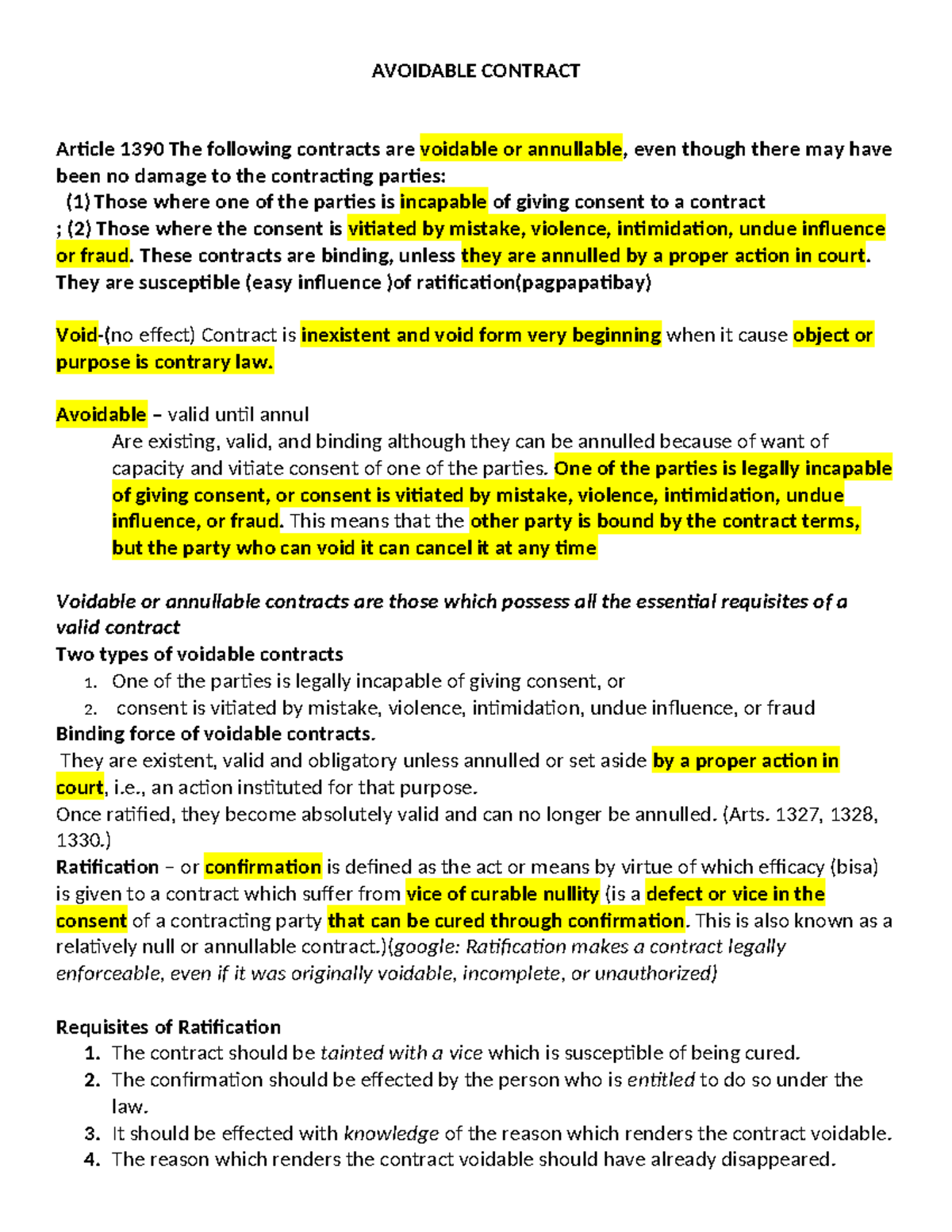 Avoidable Contracts - Summary for BS in Management Accounting - Studocu