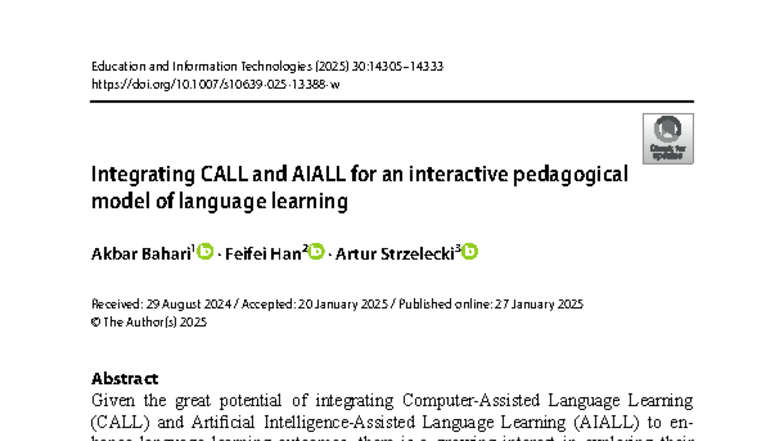 Integrating CALL and AIALL: An Interactive Model for Language Learning ...