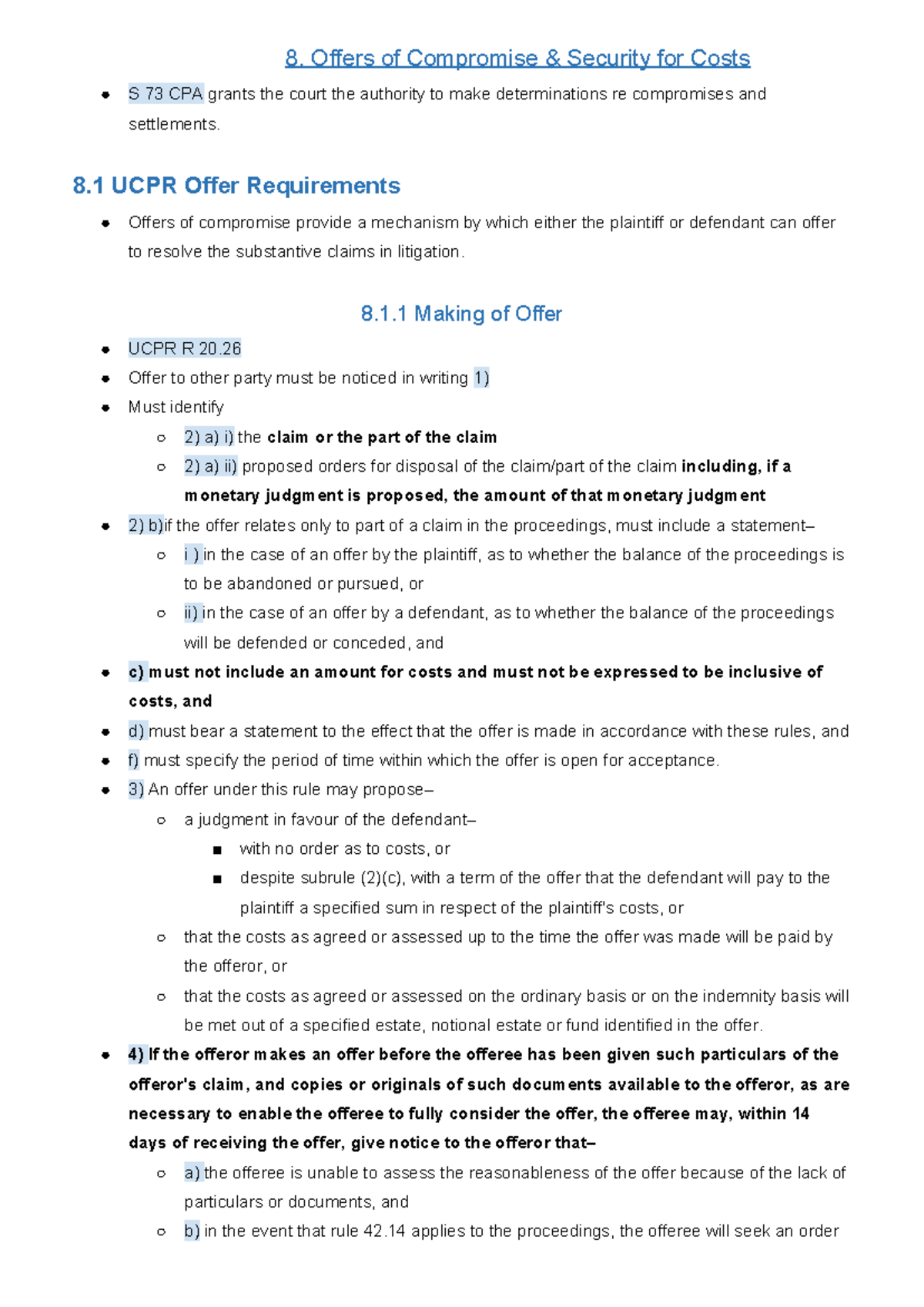 8.1 UCPR Offers of Compromise & Security for Costs Detailed Guide - Studocu