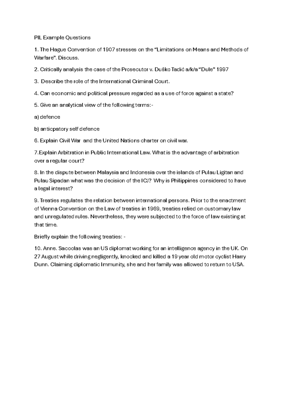 PIL Example Questions List - PIL Example Questions The Hague Convention ...
