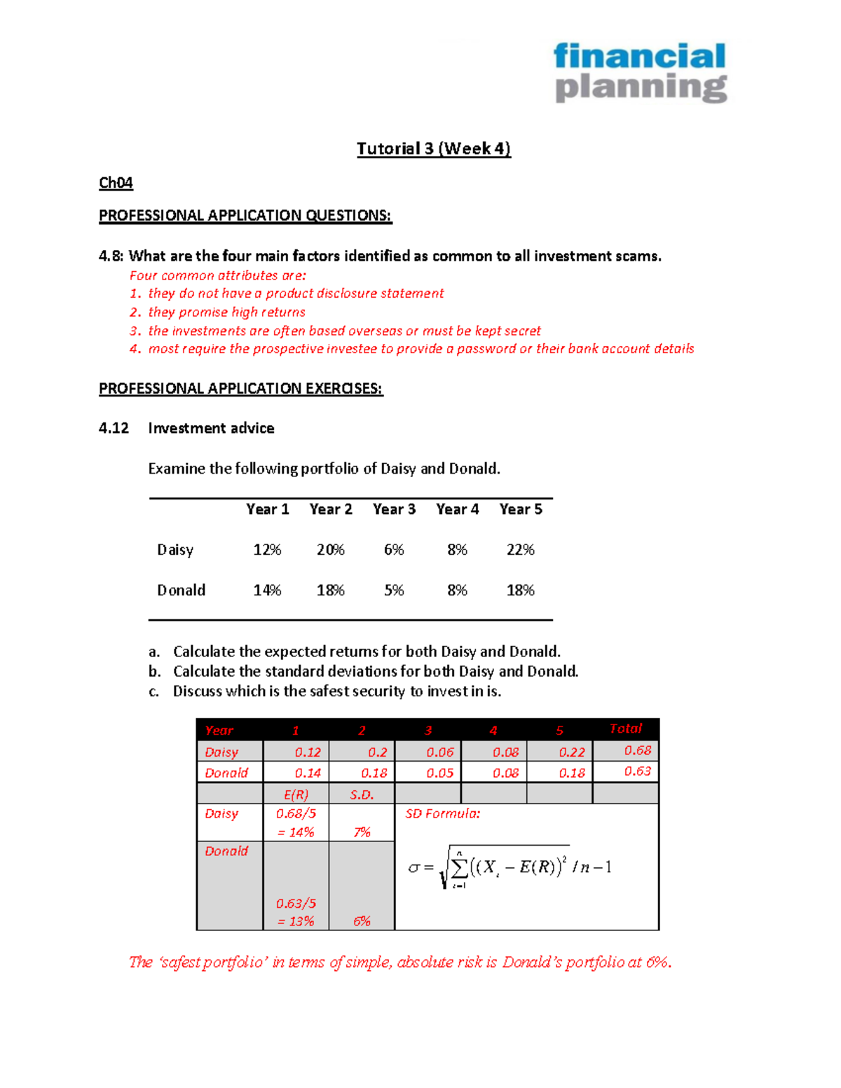 FM 102 Week 4 Tutorial 3 Solutions: Investment Scams and Portfolios ...