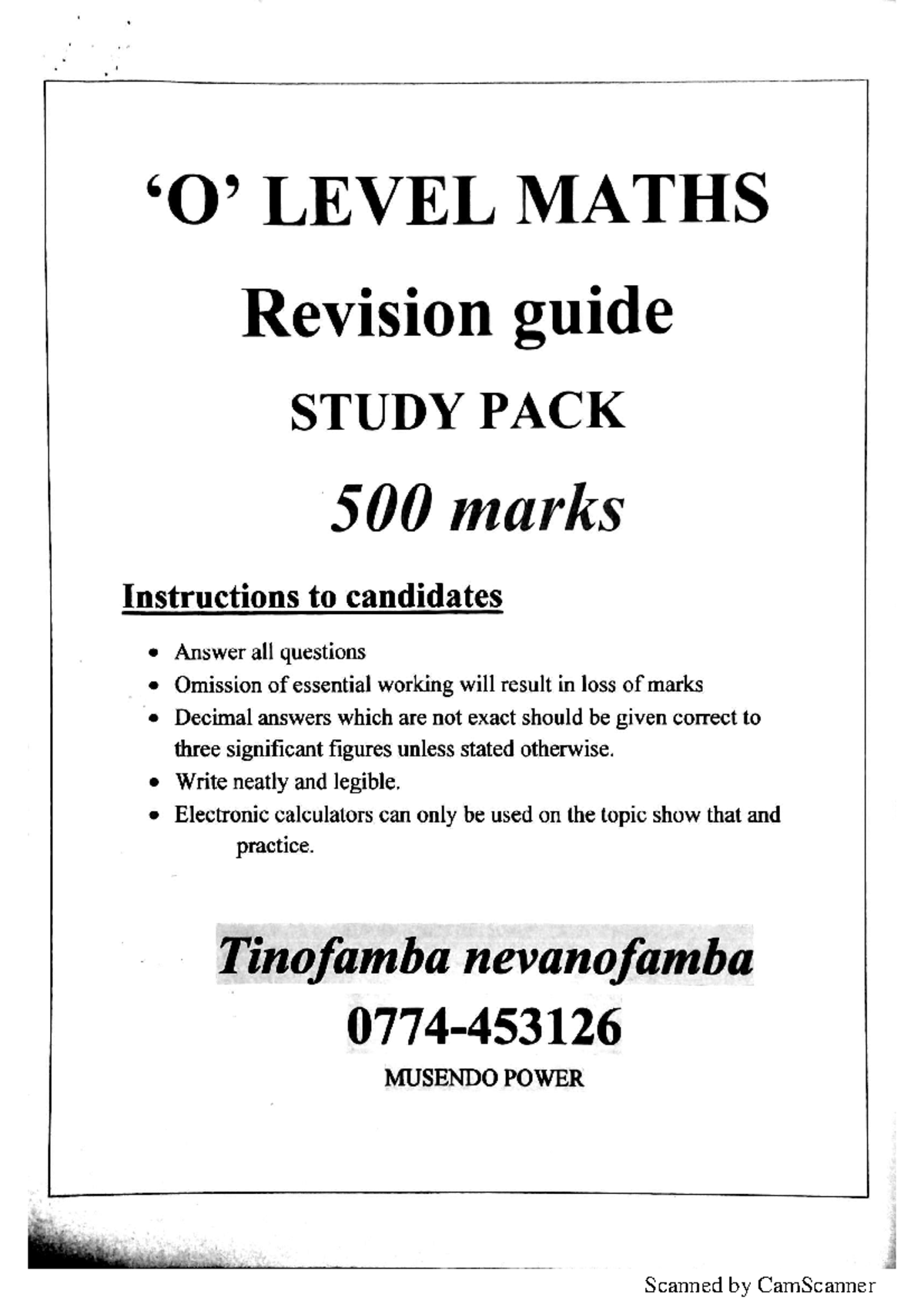 0' Level Maths Revision Guide: Study Pack for 500 Marks - Studocu