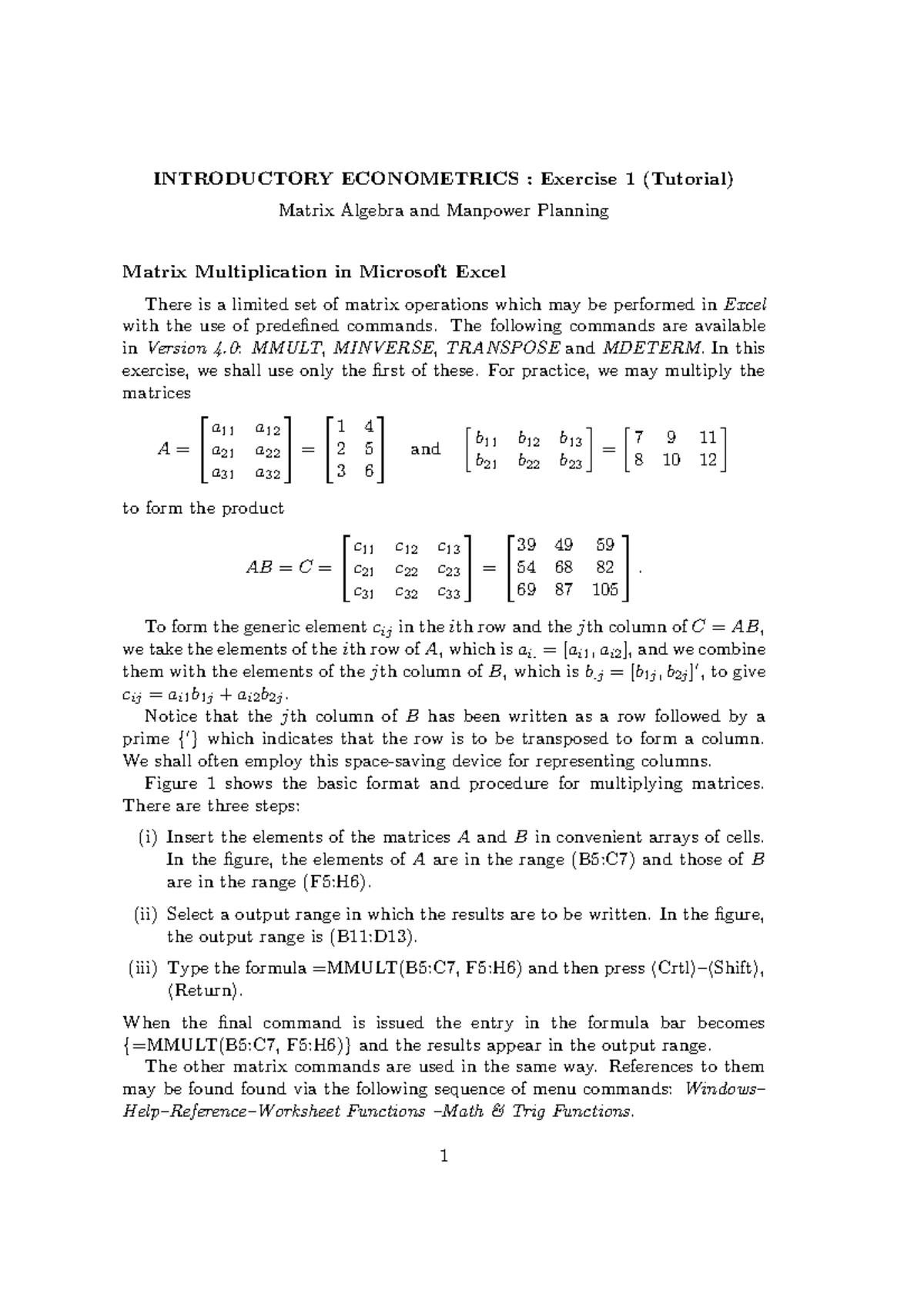 E1-94 - Introductory Econometrics Matrix Algebra Practice Questions ...