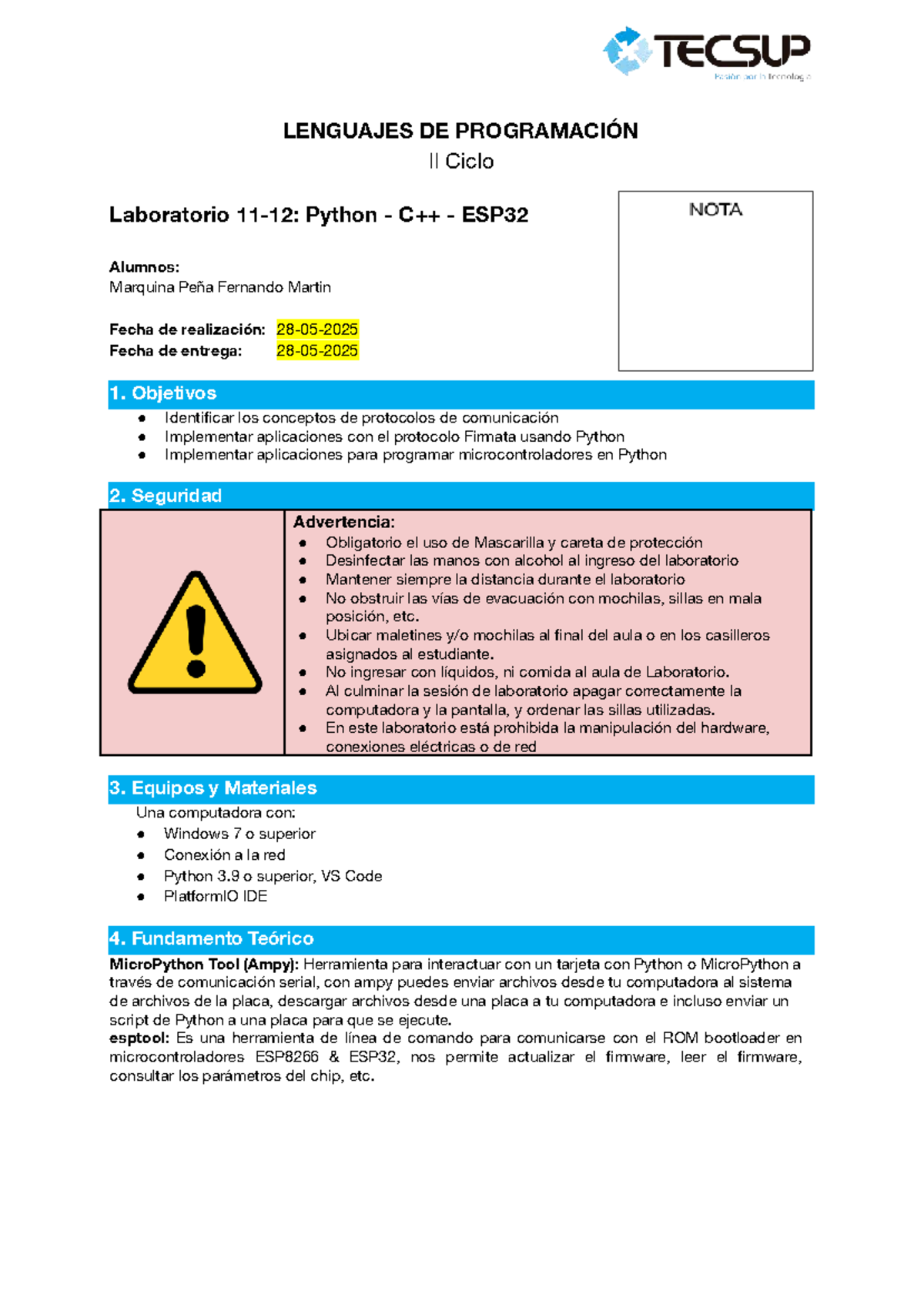 LENGUAJES DE PROGRAMACIÓN II - Lab. 11: Aplicaciones con ESP32 y Python ...