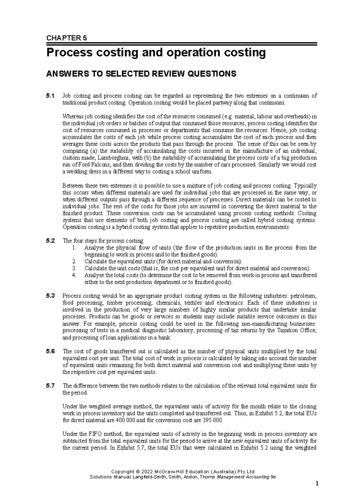 Langfield-Smith 9e SM Chapter 5: Process and Operation Costing ...