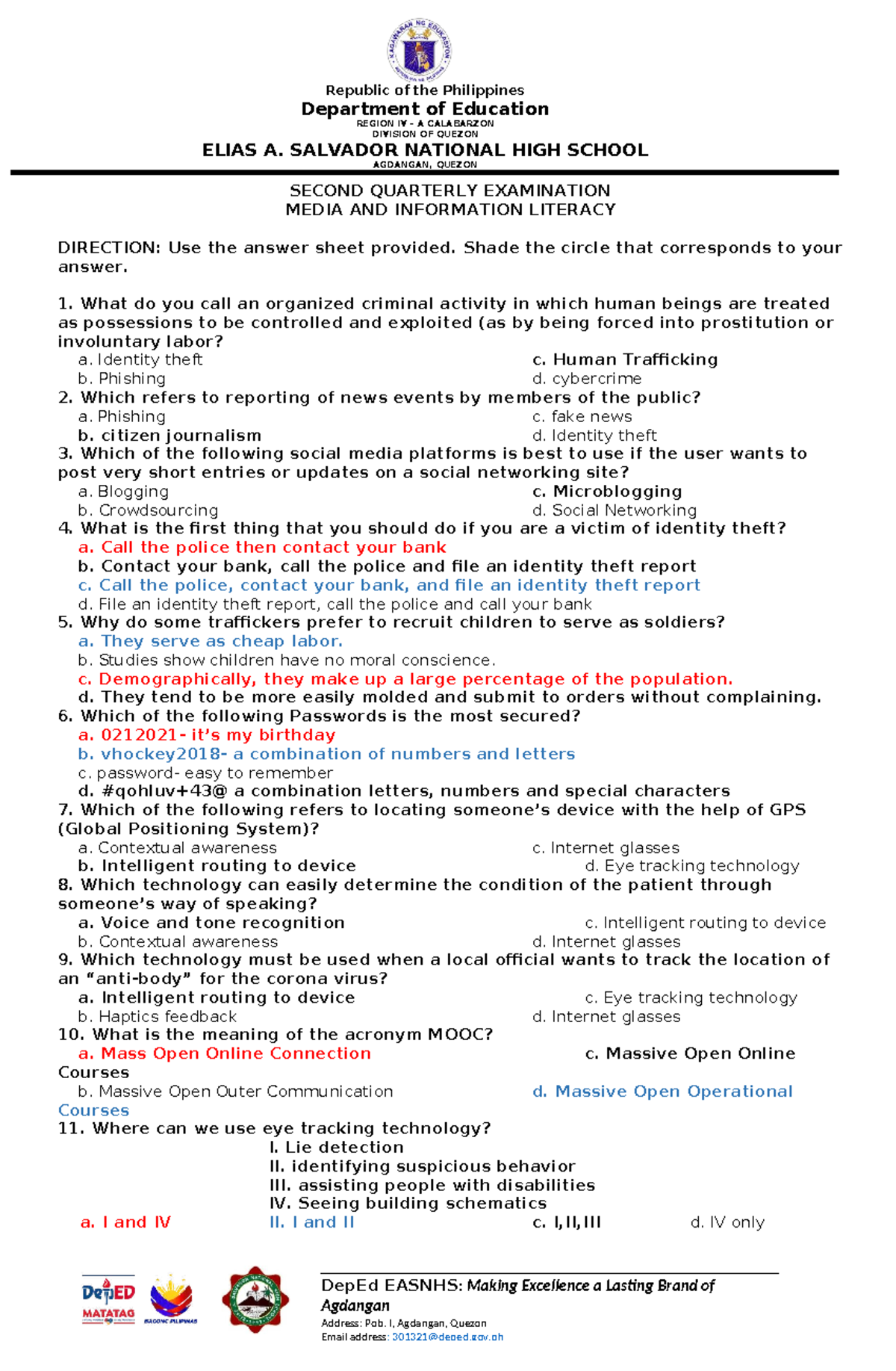 MIL 2nd Quarter Exam: Media and Information Literacy - Studocu