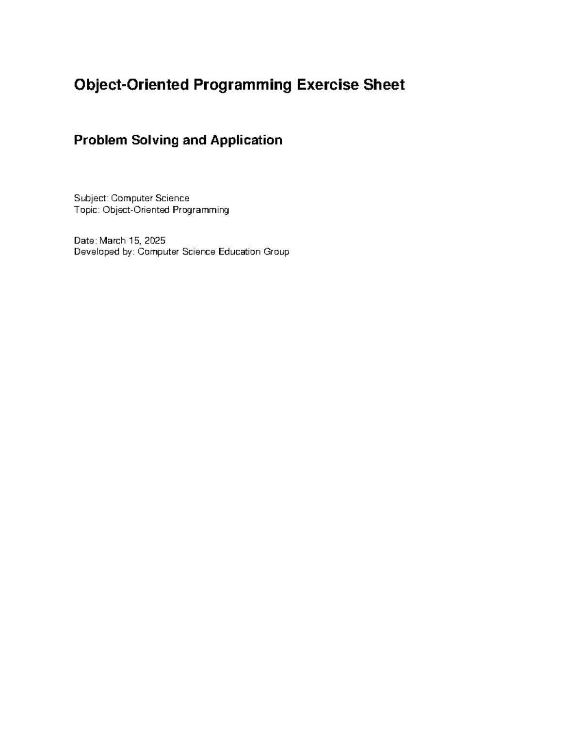CS 101: Programming Exercise Sheet - Problem Solving & Applications ...