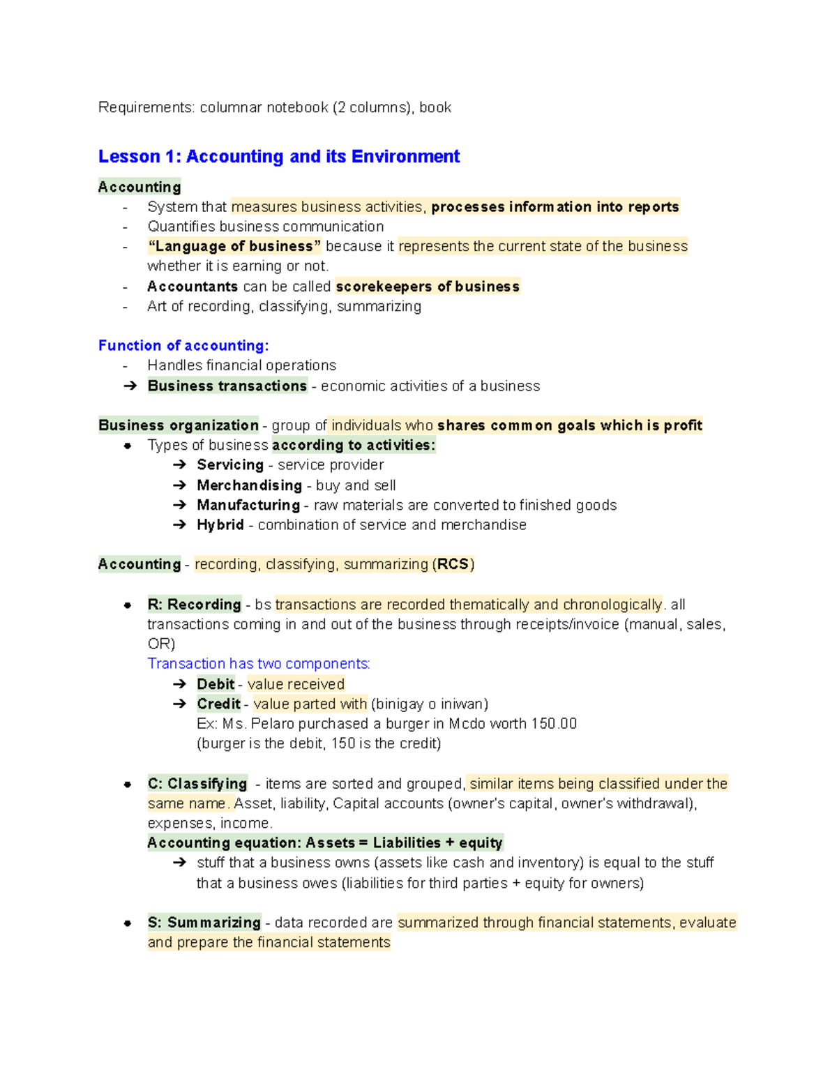 FABM 1 Lesson 1: Overview of Accounting Principles and Practices - Studocu