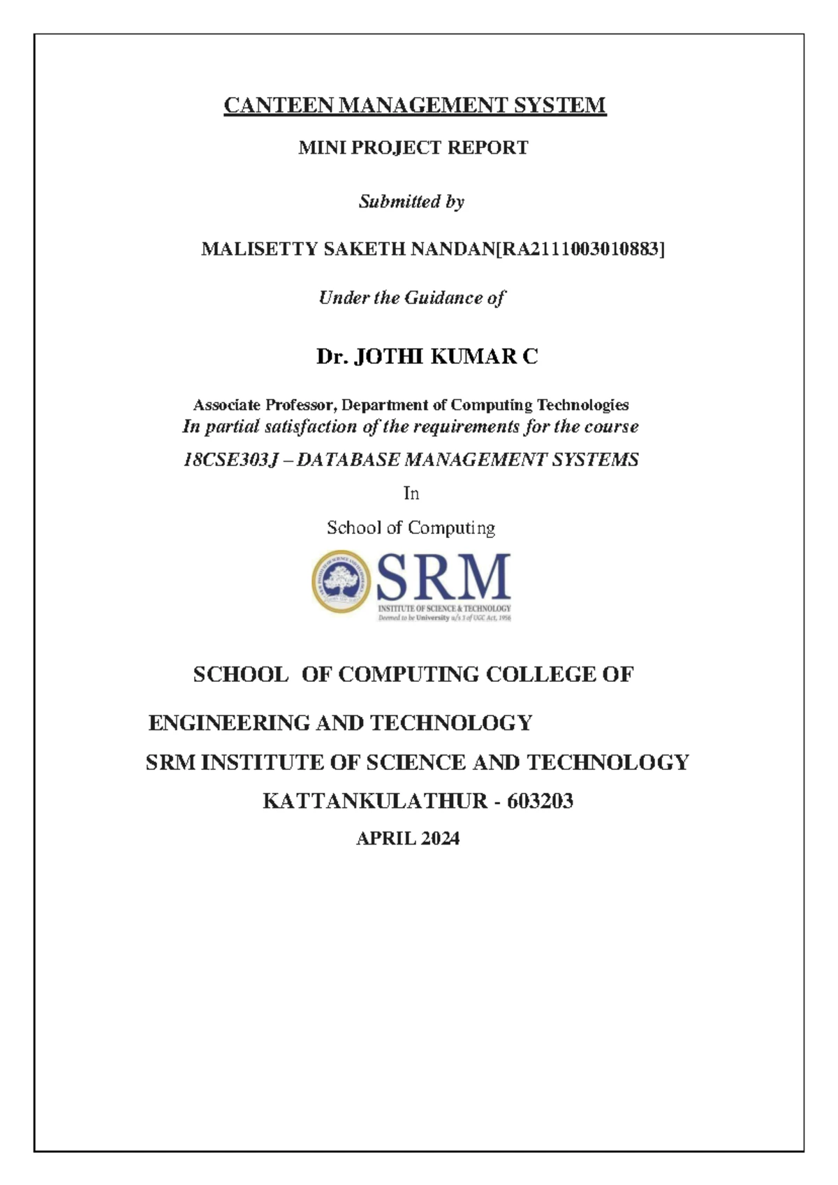 College Management System Project Report (CSE 2023) - Studocu