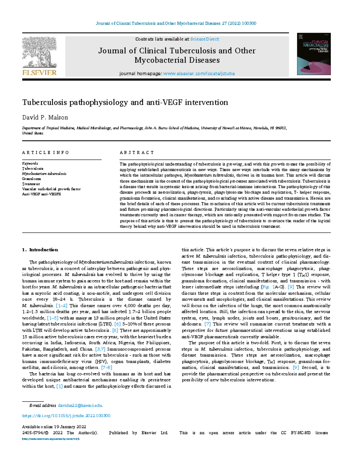 Tuberculosis Pathophysiology and Treatment Insights: A Review (2022 ...