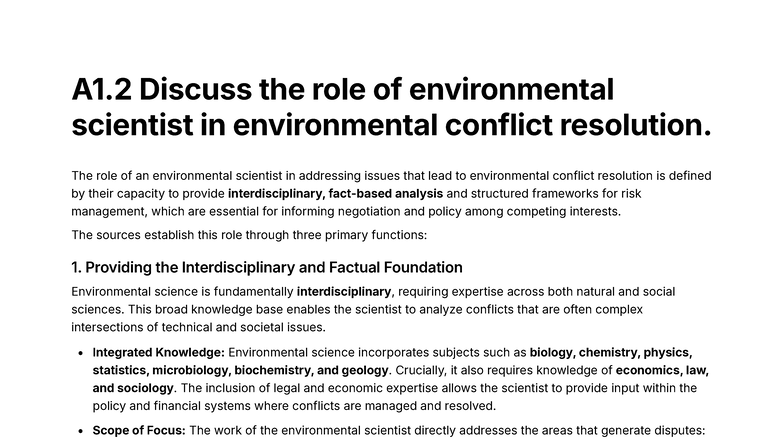 A1.2 The Role of Environmental Scientists in Conflict Resolution - Studocu