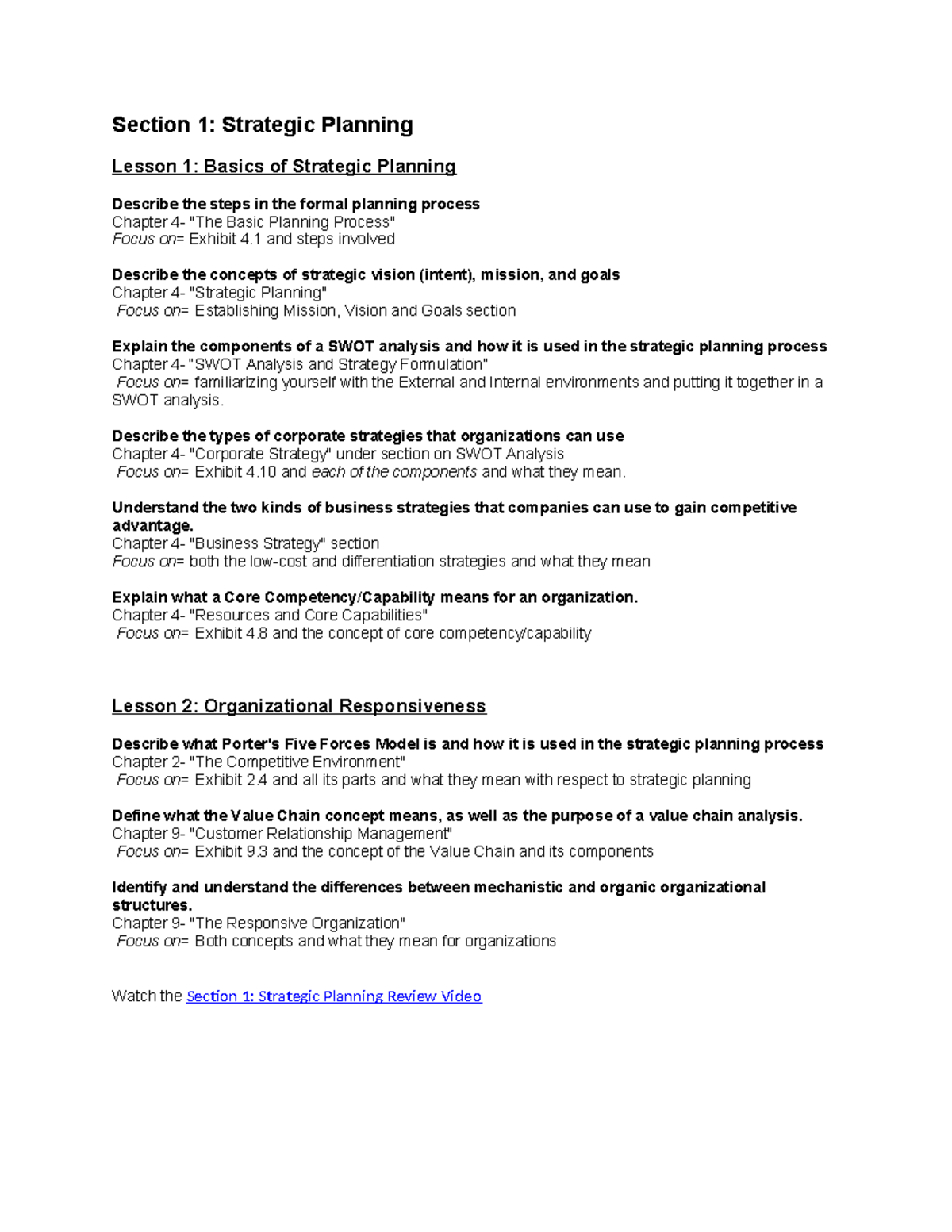 C483 Study Guide - Section 1: Strategic Planning Lesson 1: Basics of ...
