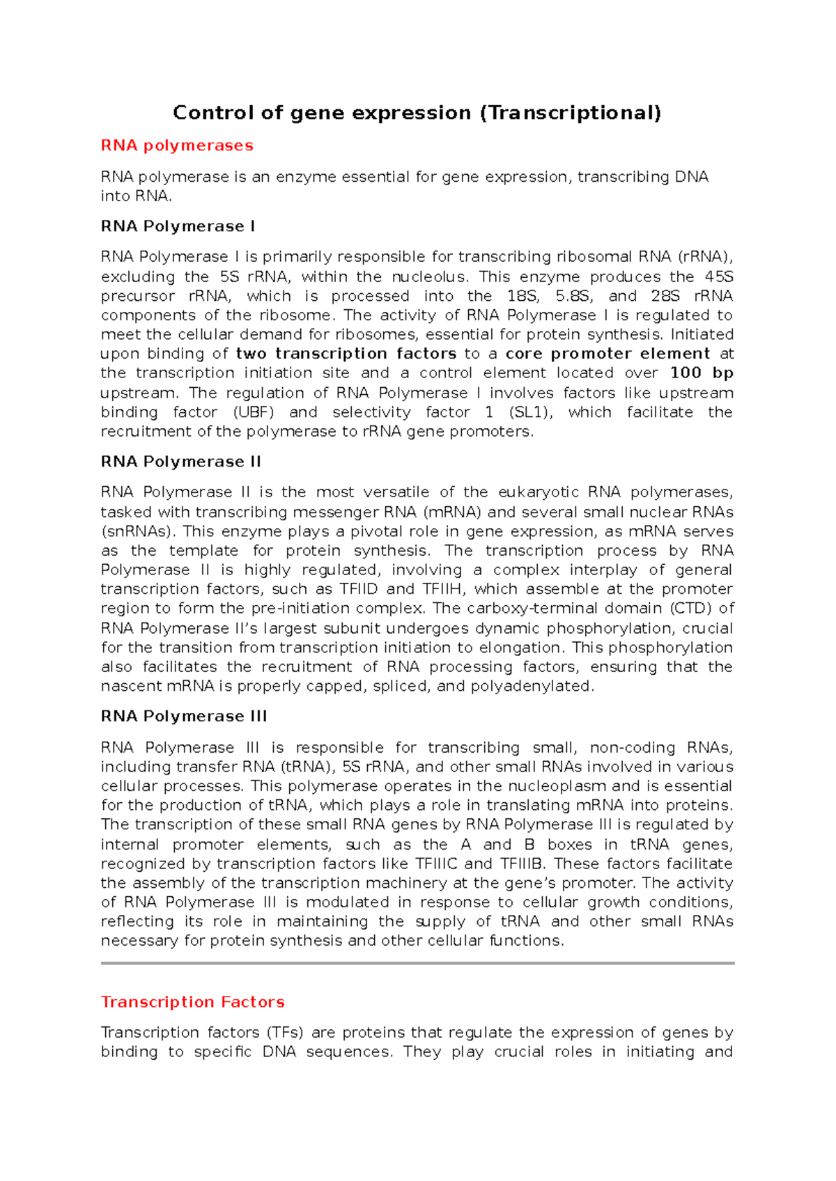 Regulation of Gene Expression: Role of Transcription Factors and ...