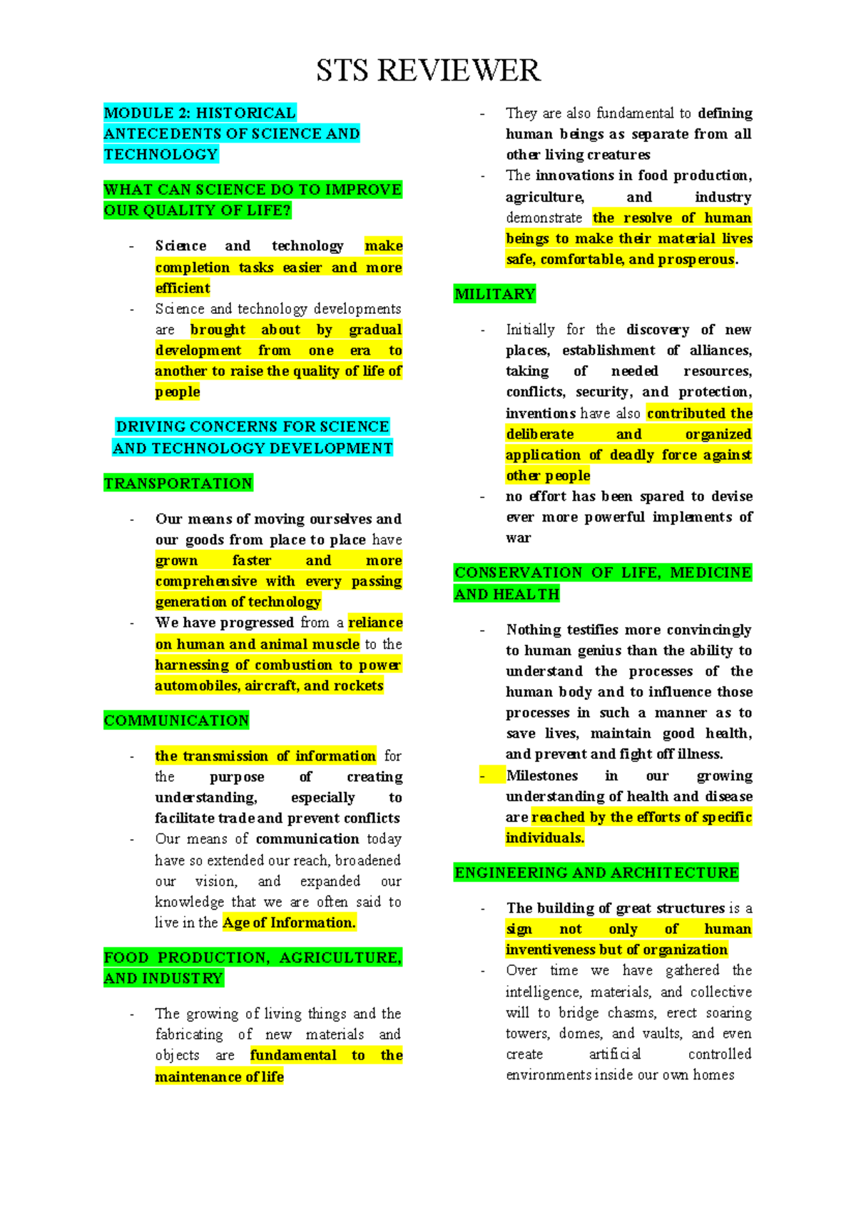 STS- Module 2 Reviewer: Historical Antecedents in Science & Tech - Studocu