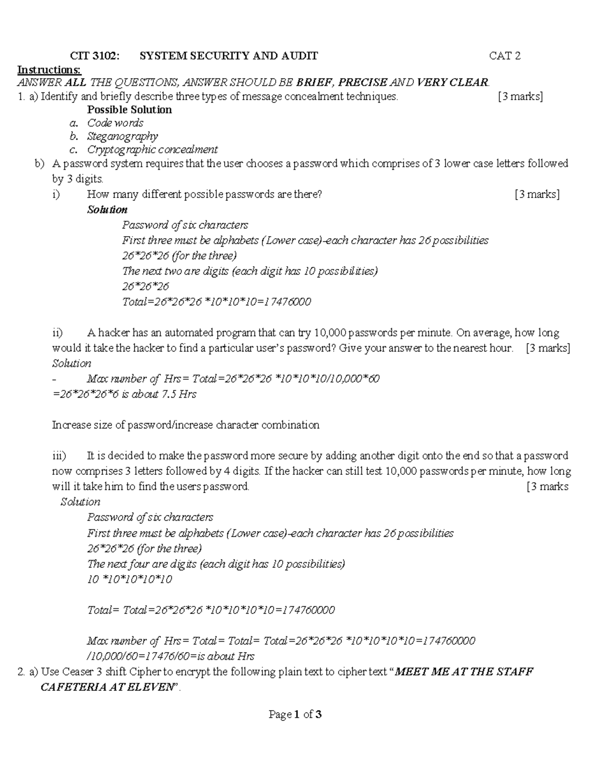 CIT 3102: System Security and Audit CAT 2 Exam Solutions May-Aug 2025 ...
