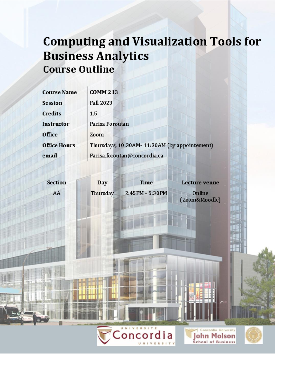 Course Outline for Computing and Visualization - COMM 213 Fall 2023 ...