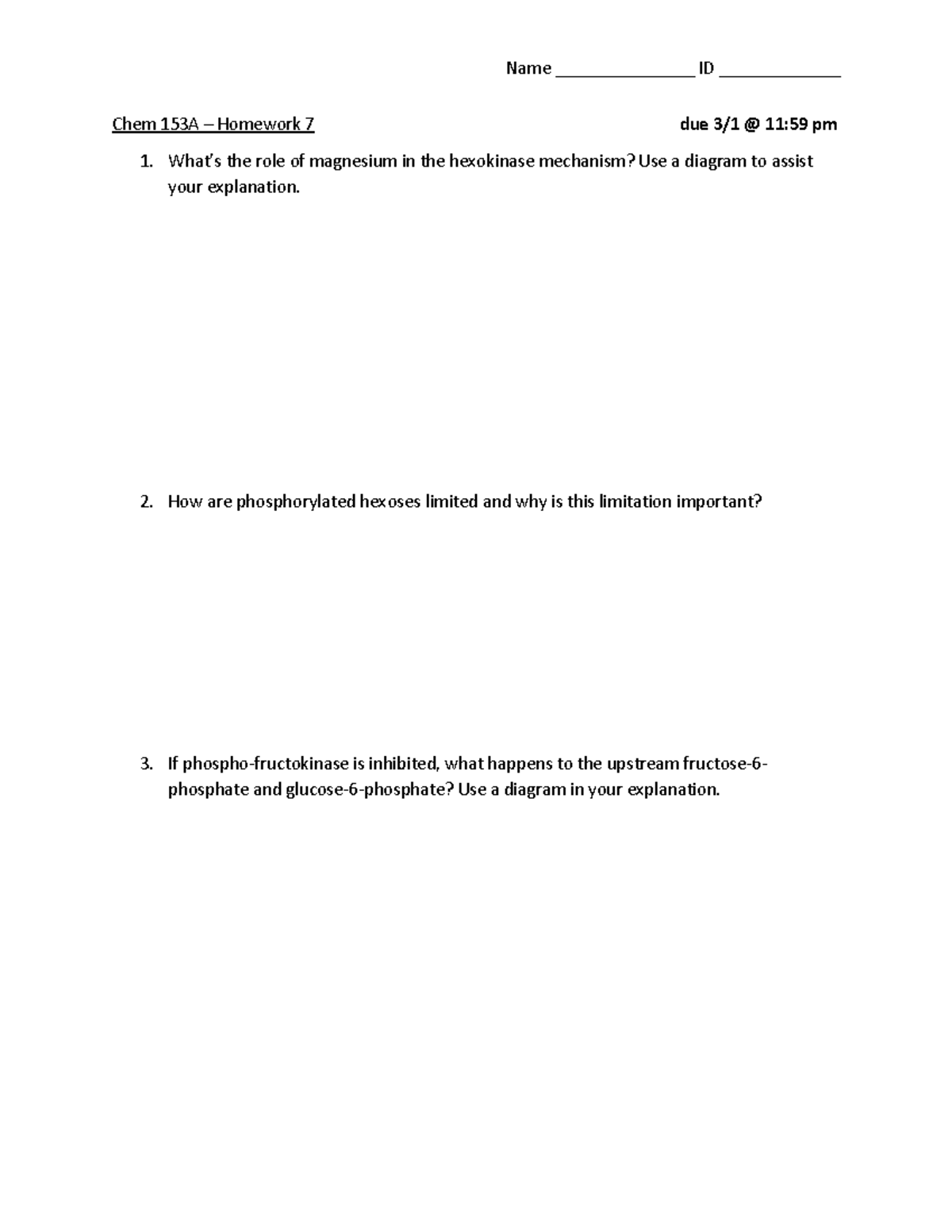 Chem 153A - Homework 7 - Enzymatic Mechanisms and Metabolism - Studocu