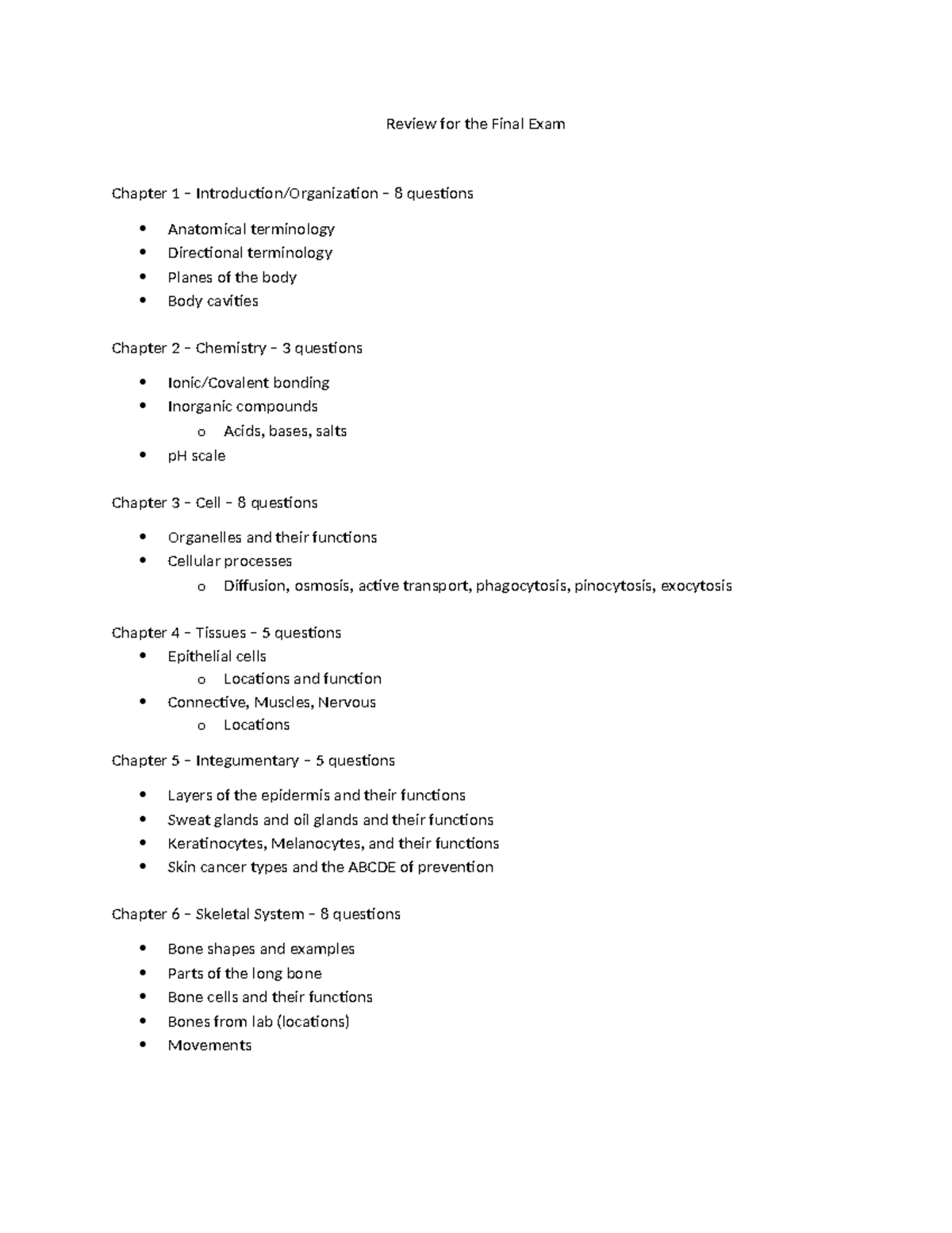 Comprehensive Final Exam Review: Anatomy & Physiology (BIOL 101) - Studocu