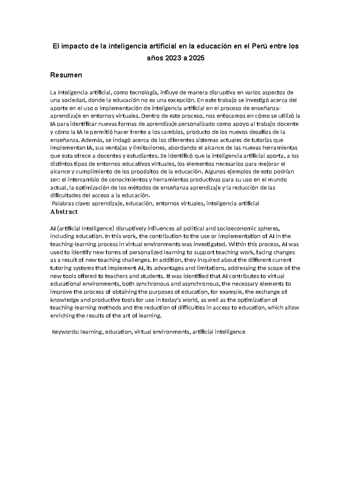 IF: El Impacto de la IA en la Educación en Perú (2023-2025) - Studocu