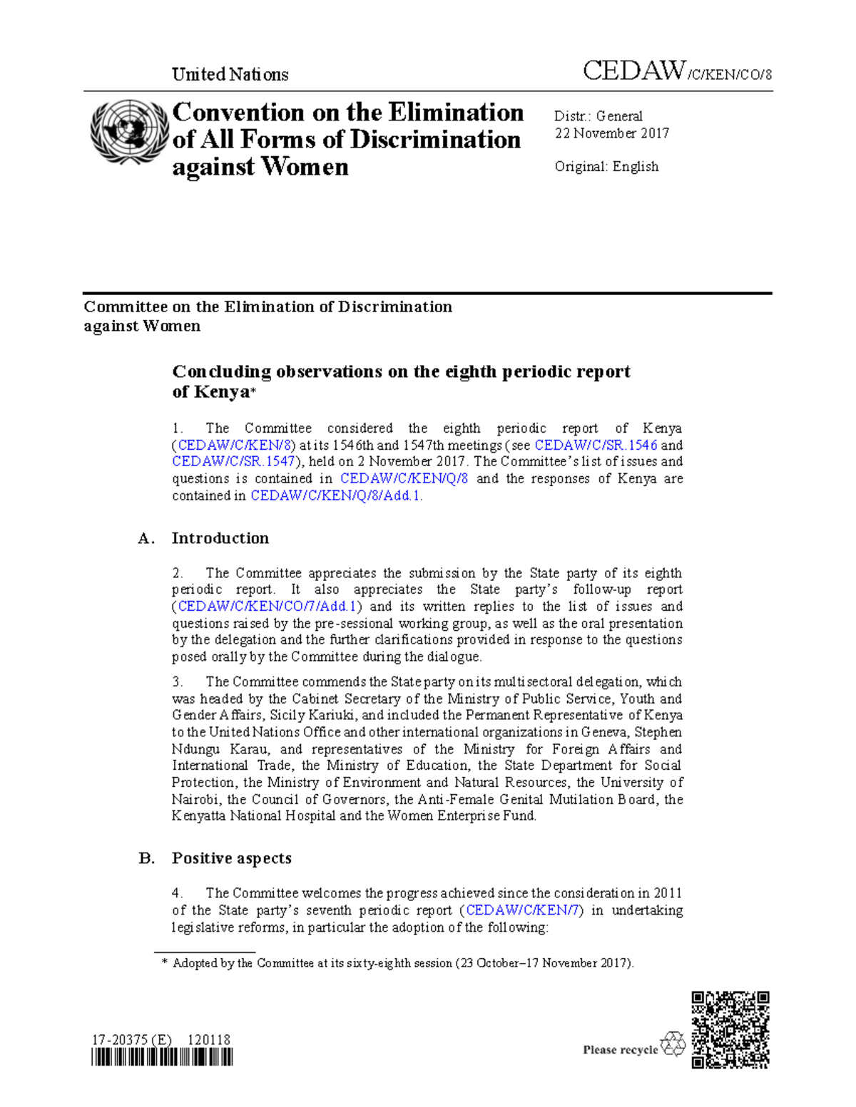 CEDAW Concluding Observations on Kenya's 8th Periodic Report (2017 ...