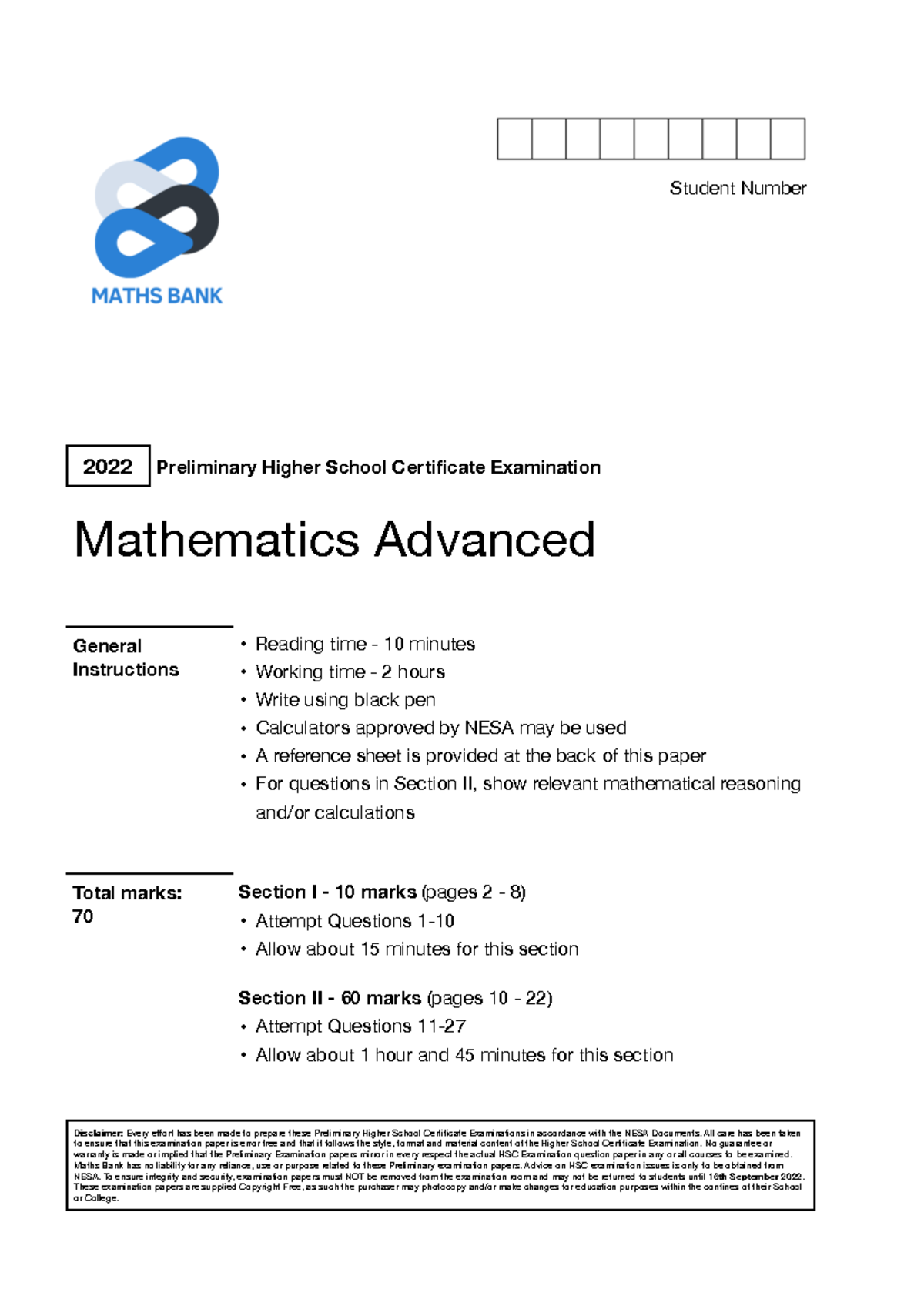 2022 HSC Year 11 Maths Adv Preliminary Exam Paper - Studocu