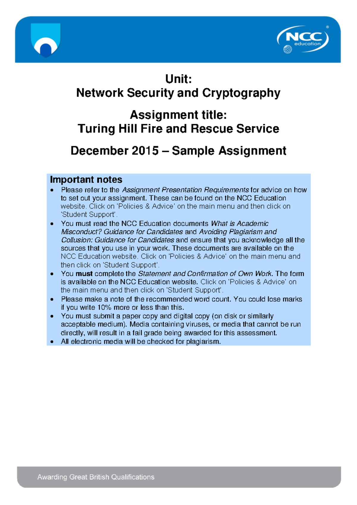 NSC December 2015 Sample Assignment - Final - Unit: Network Security ...