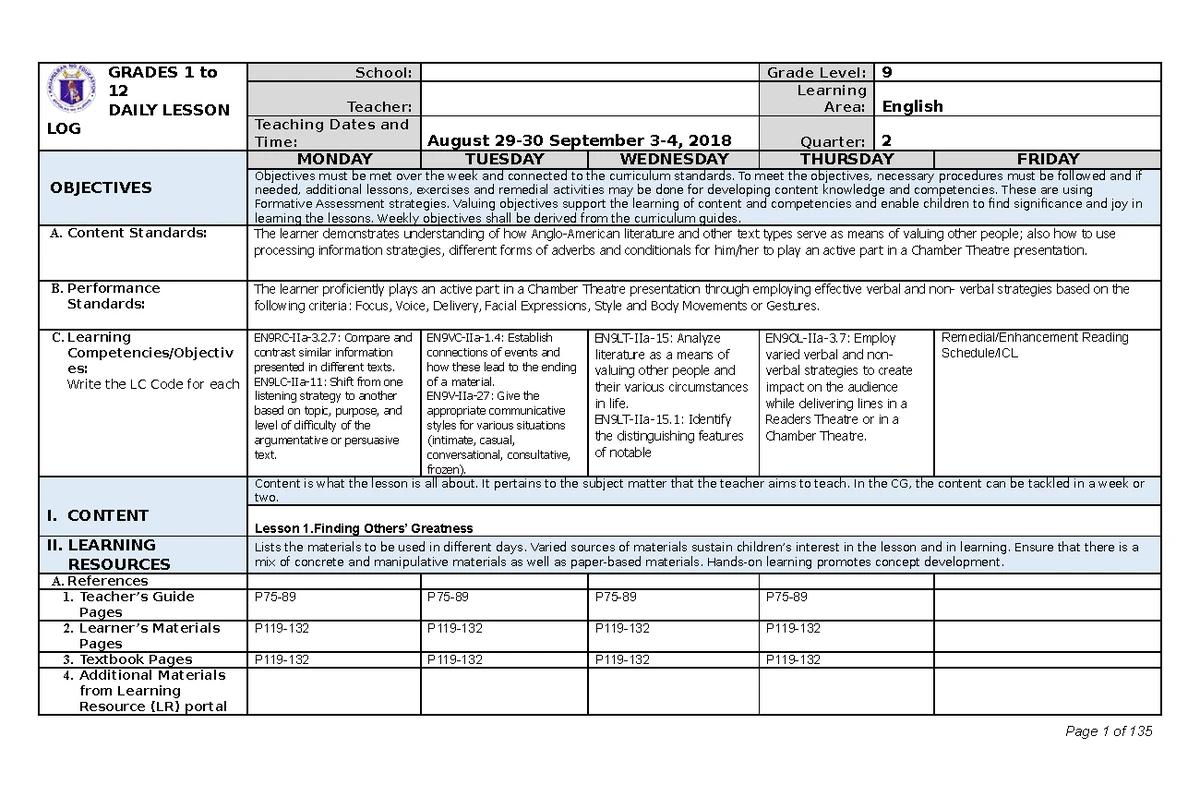 Lesson plan 7 - self learning modules - Daily Lesson Plan School ...
