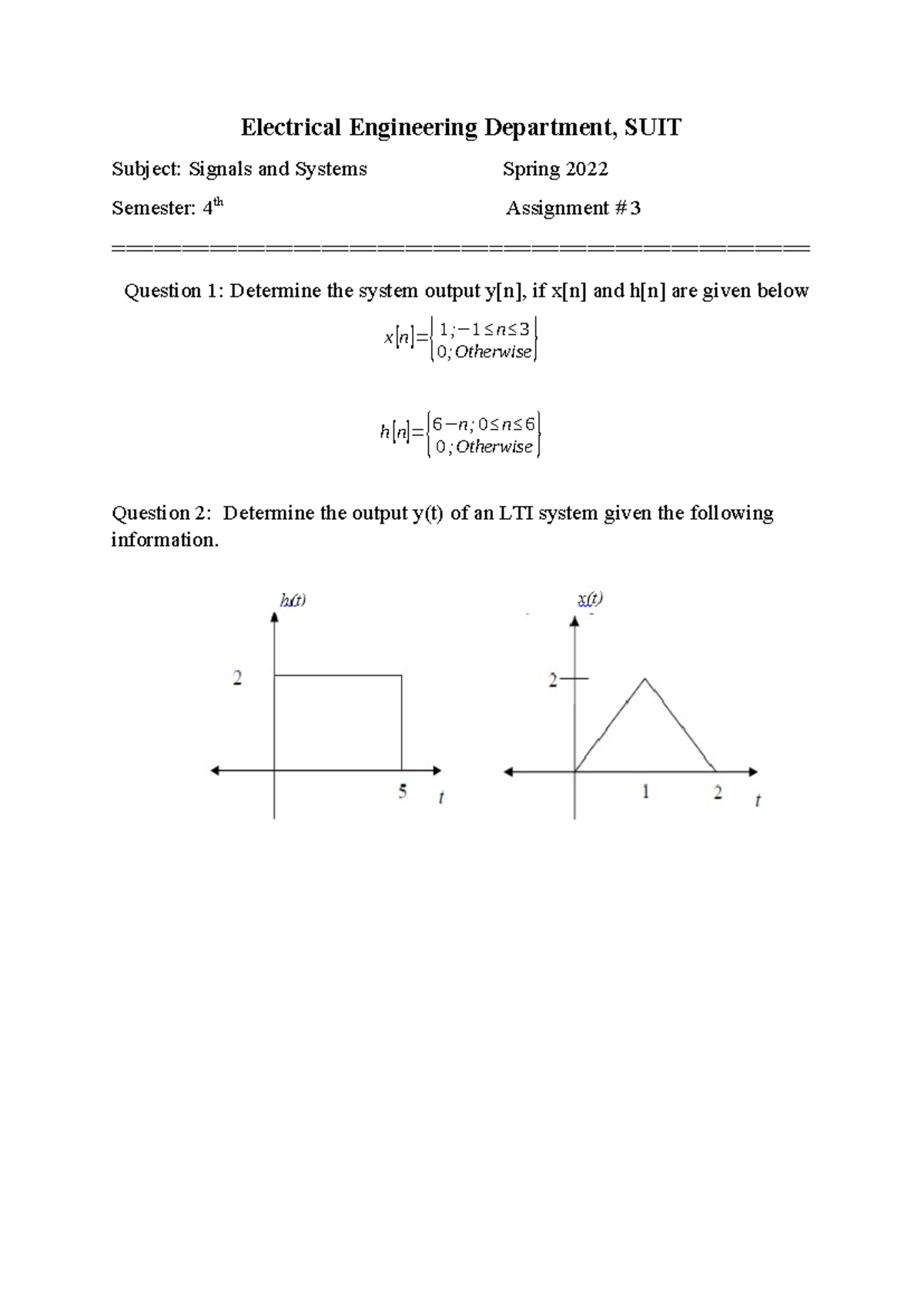 Assignment 3 Signals and Systems - Electrical Engnieering - Electrical ...
