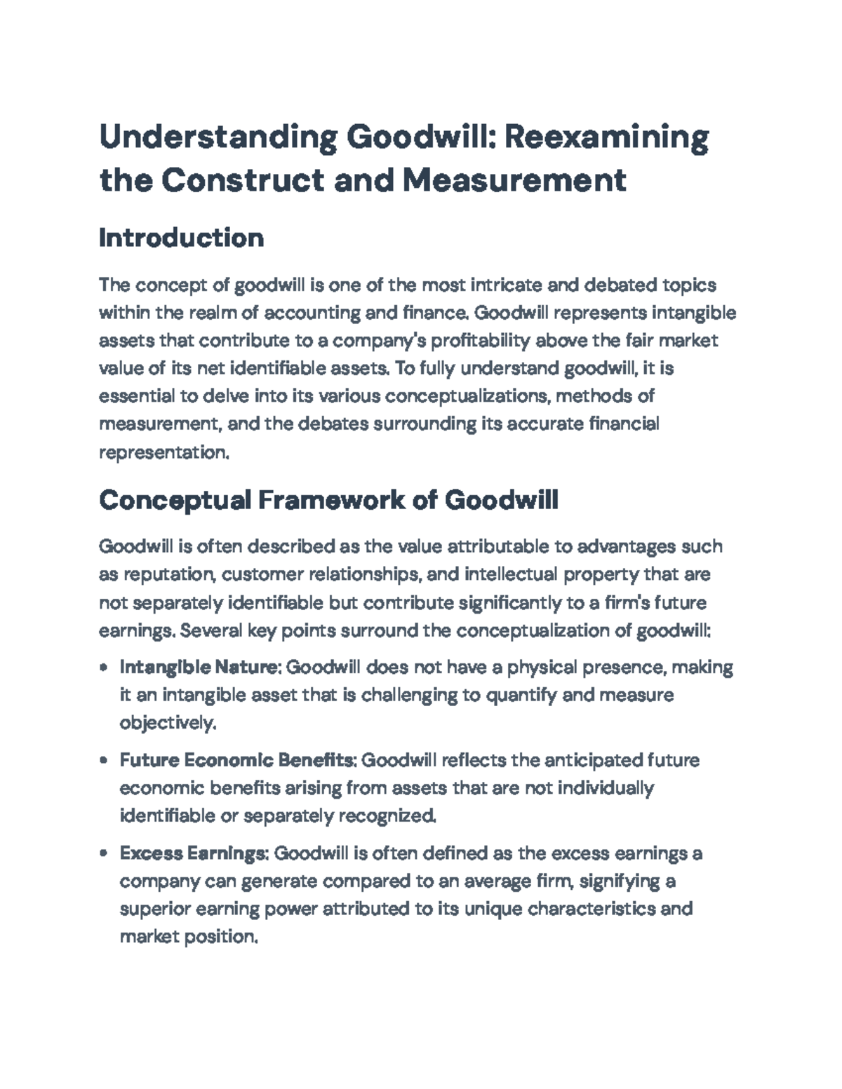Understanding Goodwill: Measurement Challenges and Implications in ...