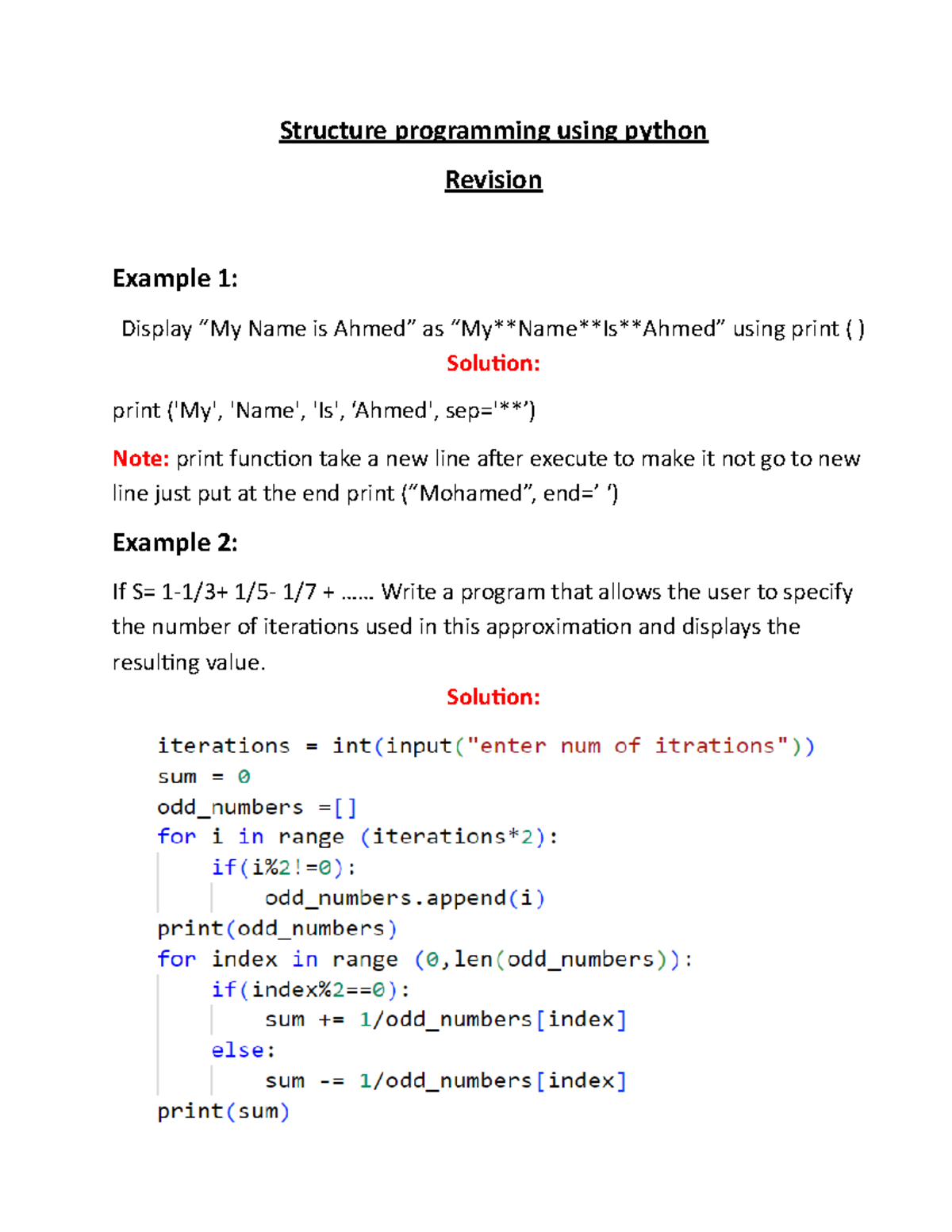 Revision - python - Structure programming using python Revision Example ...