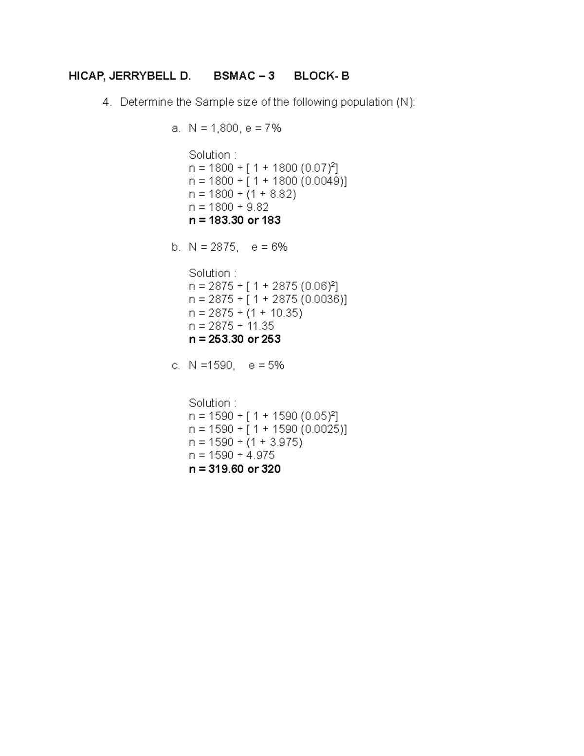 Statistics- Module 6 - HICAP, JERRYBELL D. BSMAC – 3 BLOCK- B Determine ...