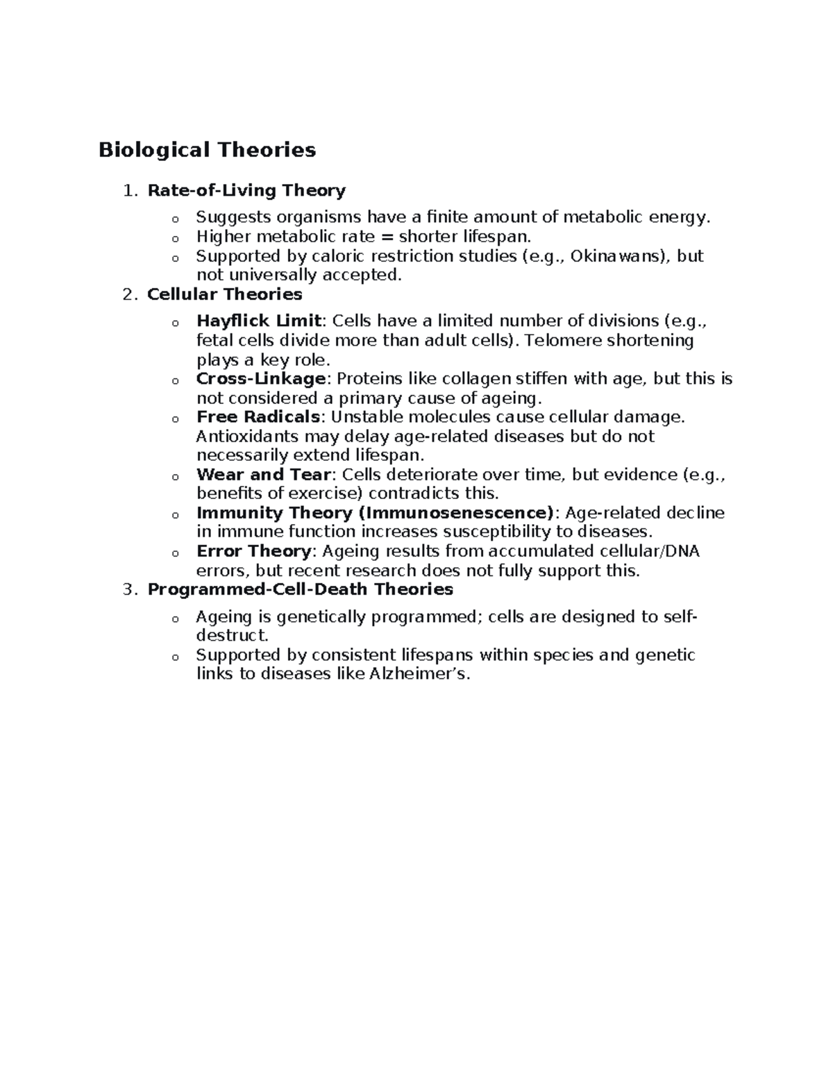 Biological Theories Summary: Metabolic & Cellular Insights - Studocu