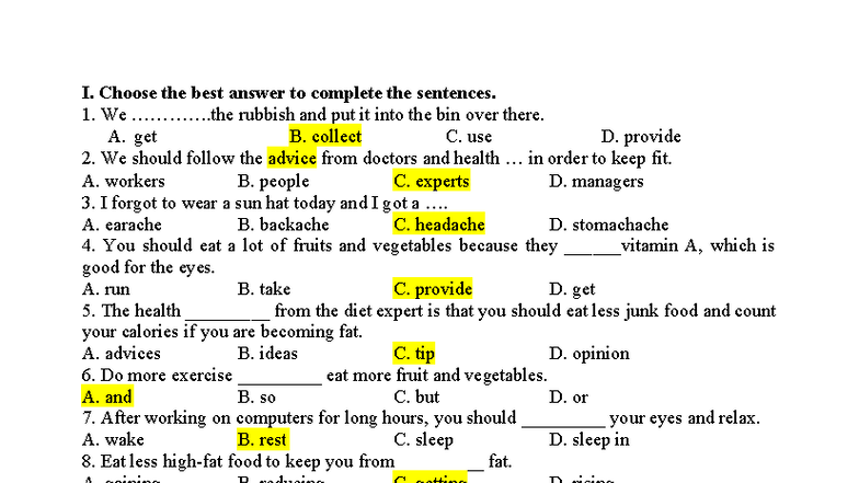 English Test GK 1 - Sentence Completion Exercises - Studocu
