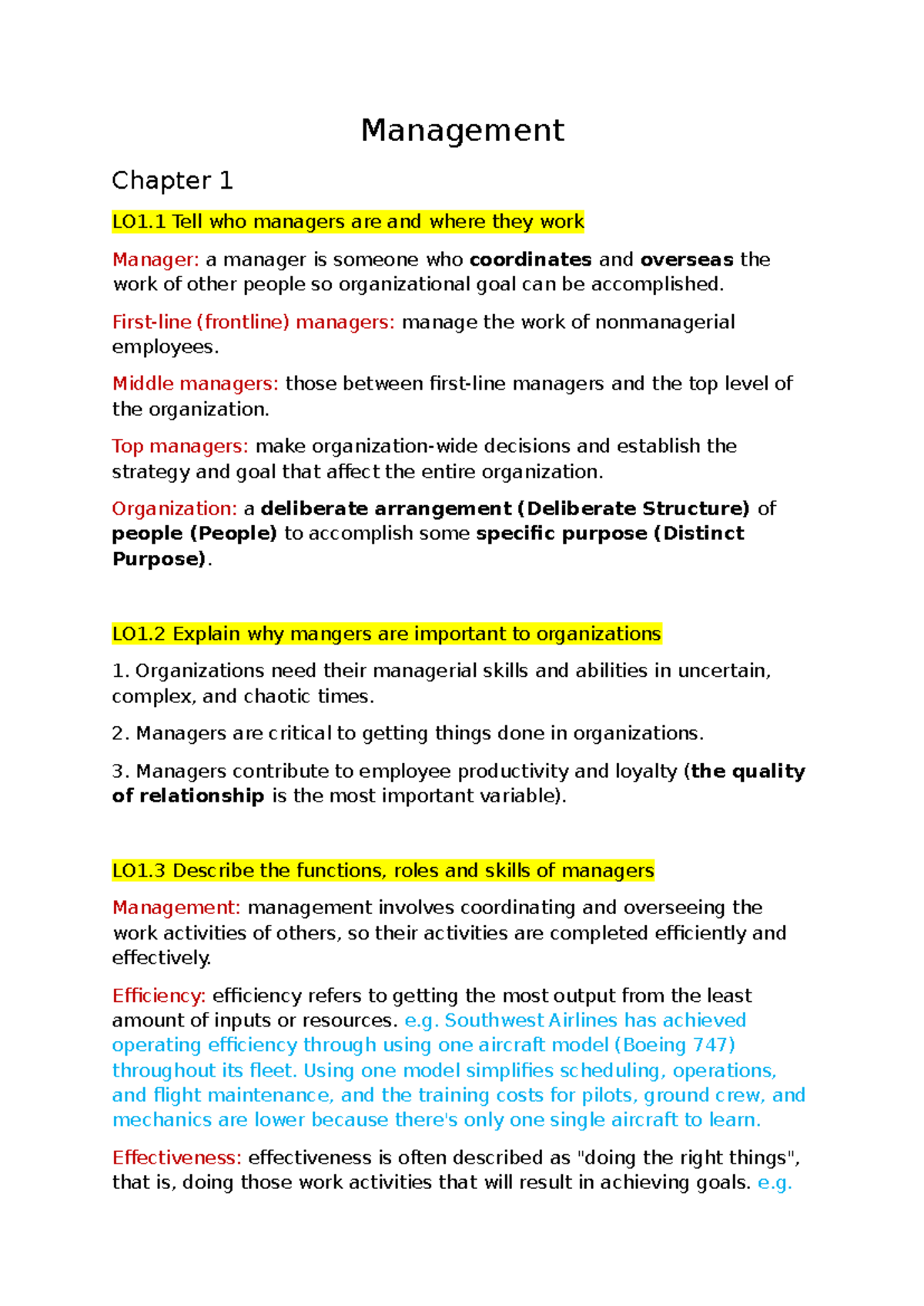 Management (MNGT) - Comprehensive Course Summary and Insights - Studocu