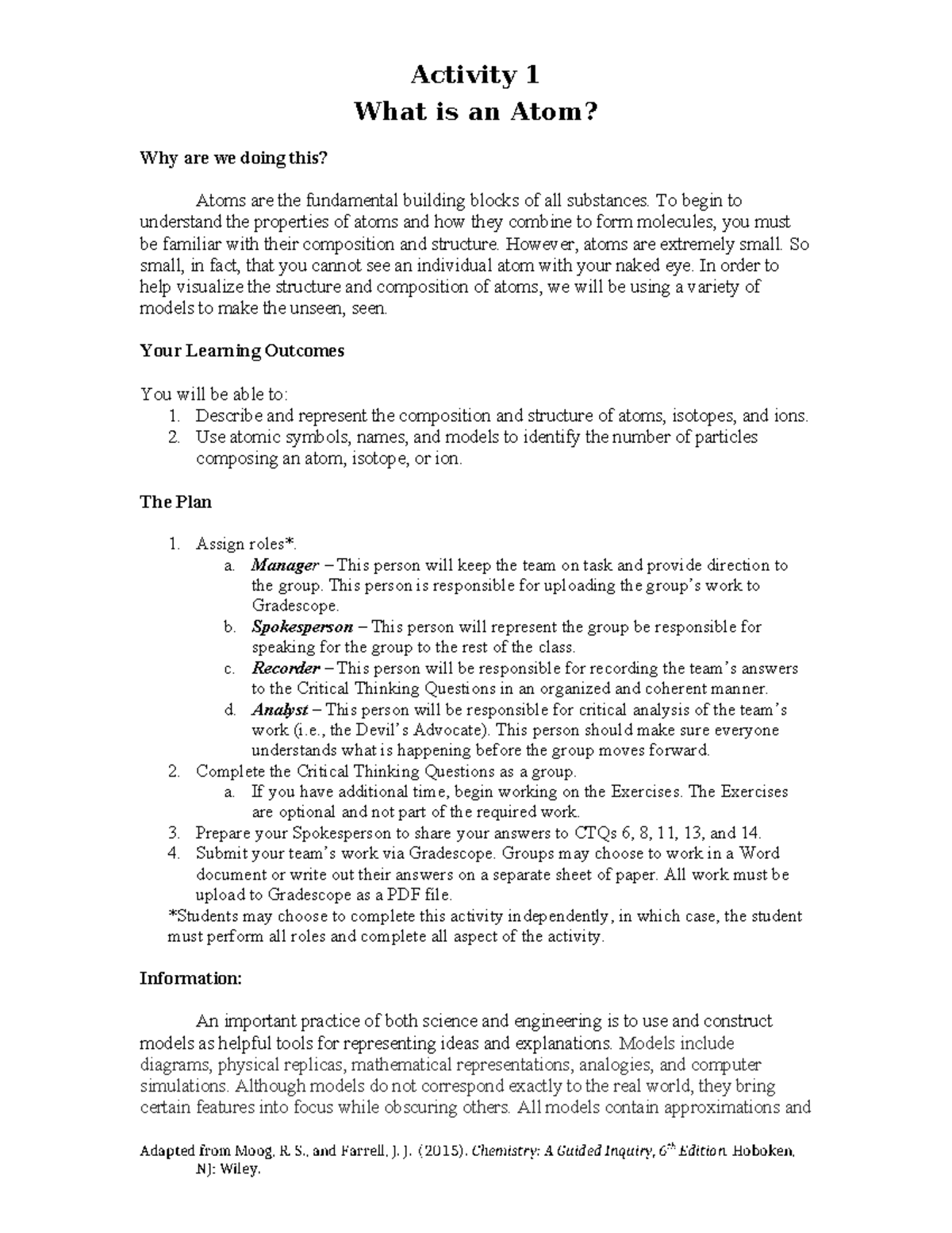 Activity 1: Understanding Atoms - Group Assignment - Studocu