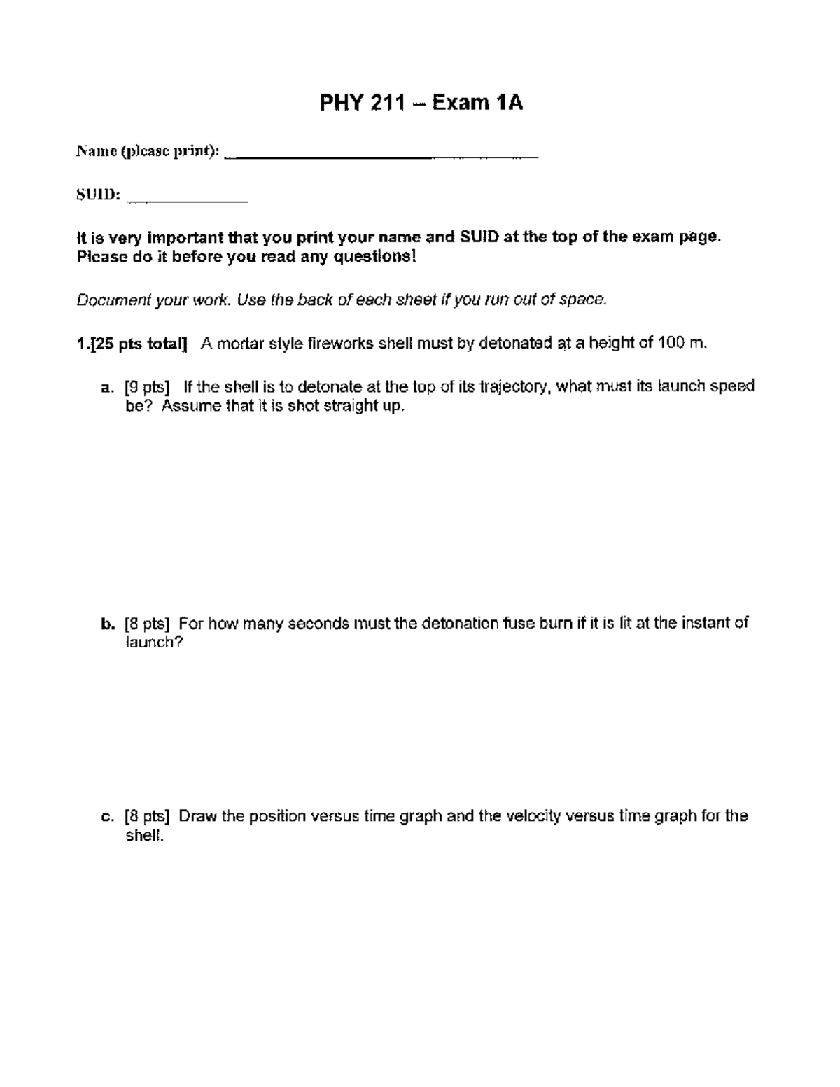 PHY 211 Exam 1A Study Guide: Key Concepts & Problems - Studocu
