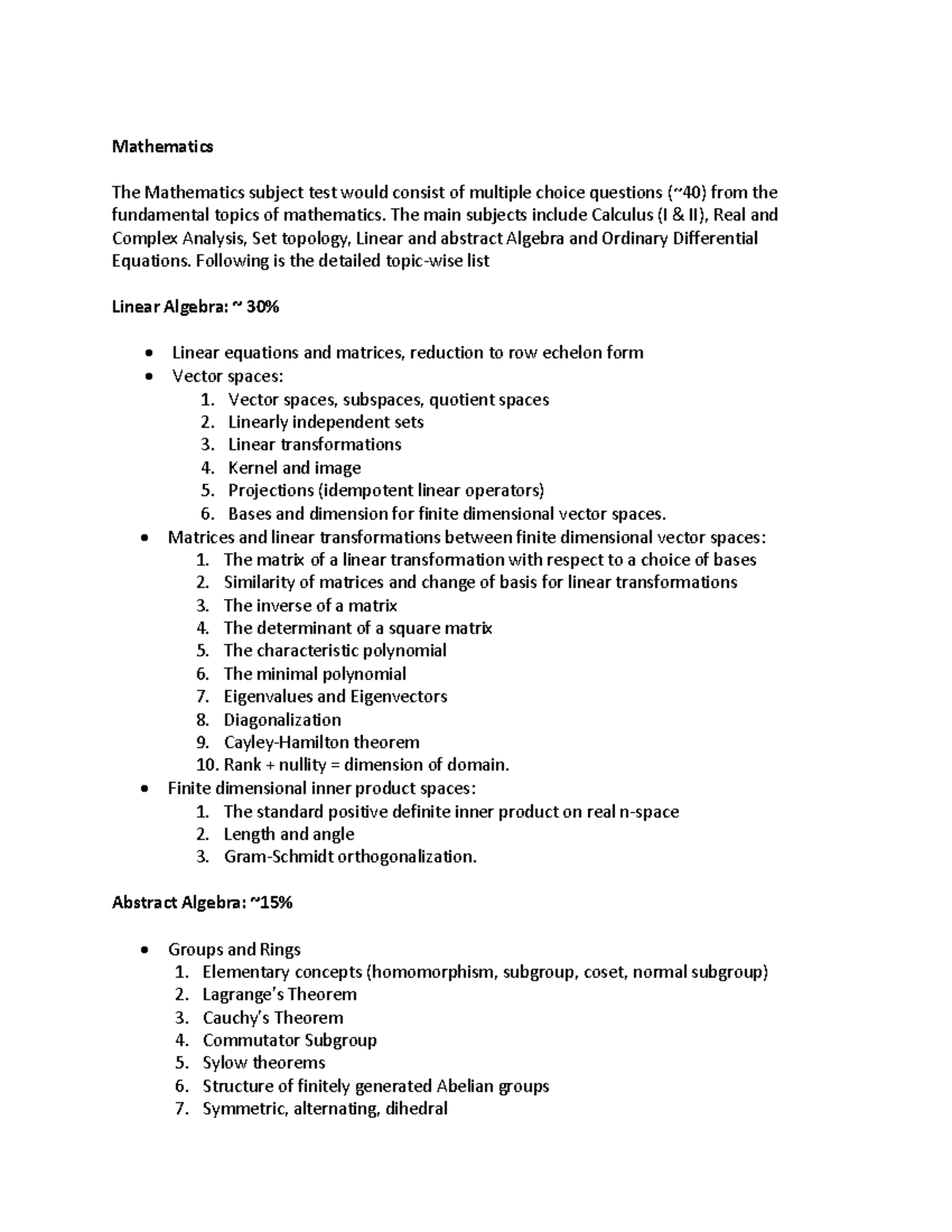 Mathematics Subject Test Syllabus 0 1 - Mathematics The Mathematics ...
