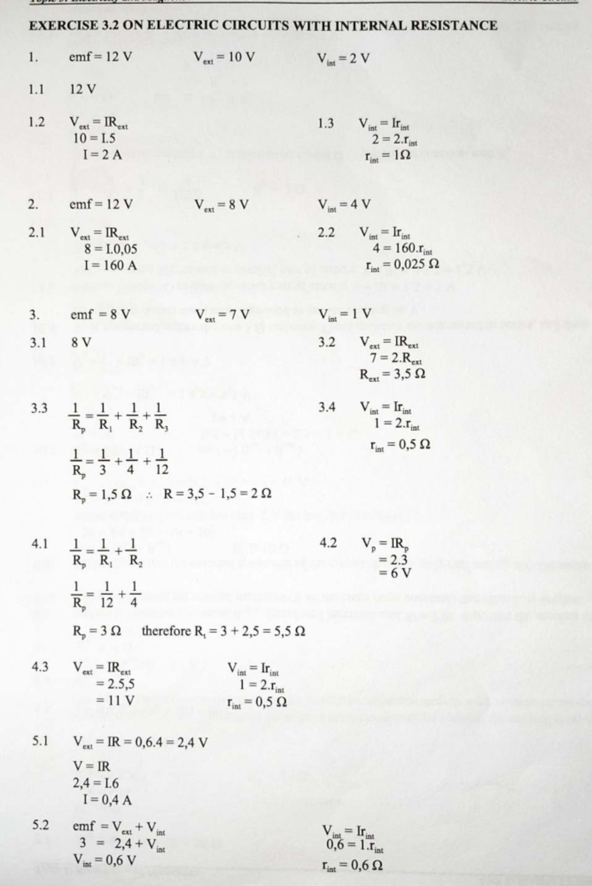Internal Resistance Worksheet Memo - Exercise 3.2 on Electric Circuits ...
