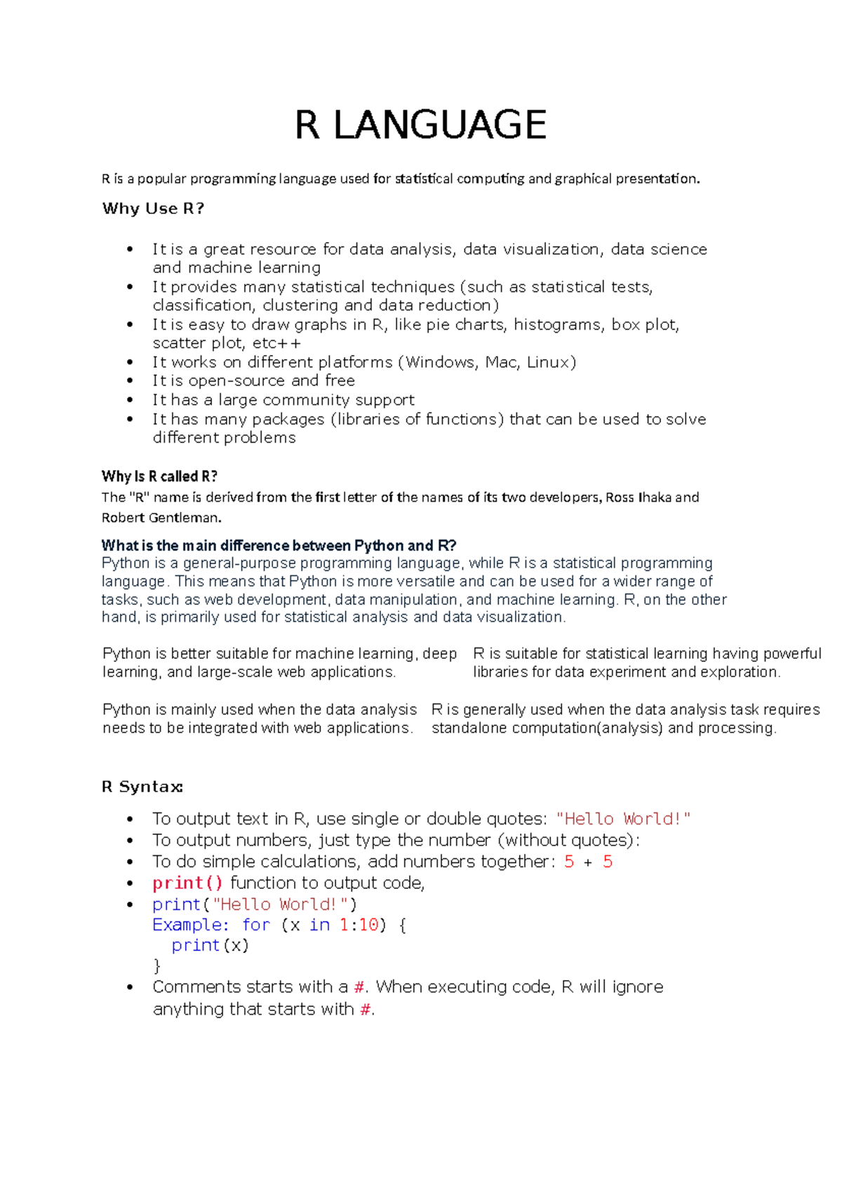 R Language - R LANGUAGE R is a popular programming language used for ...