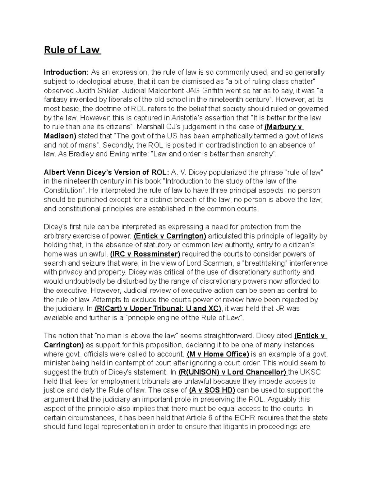 Rule of Law: Key Concepts and Implications - Essay Notes - Studocu