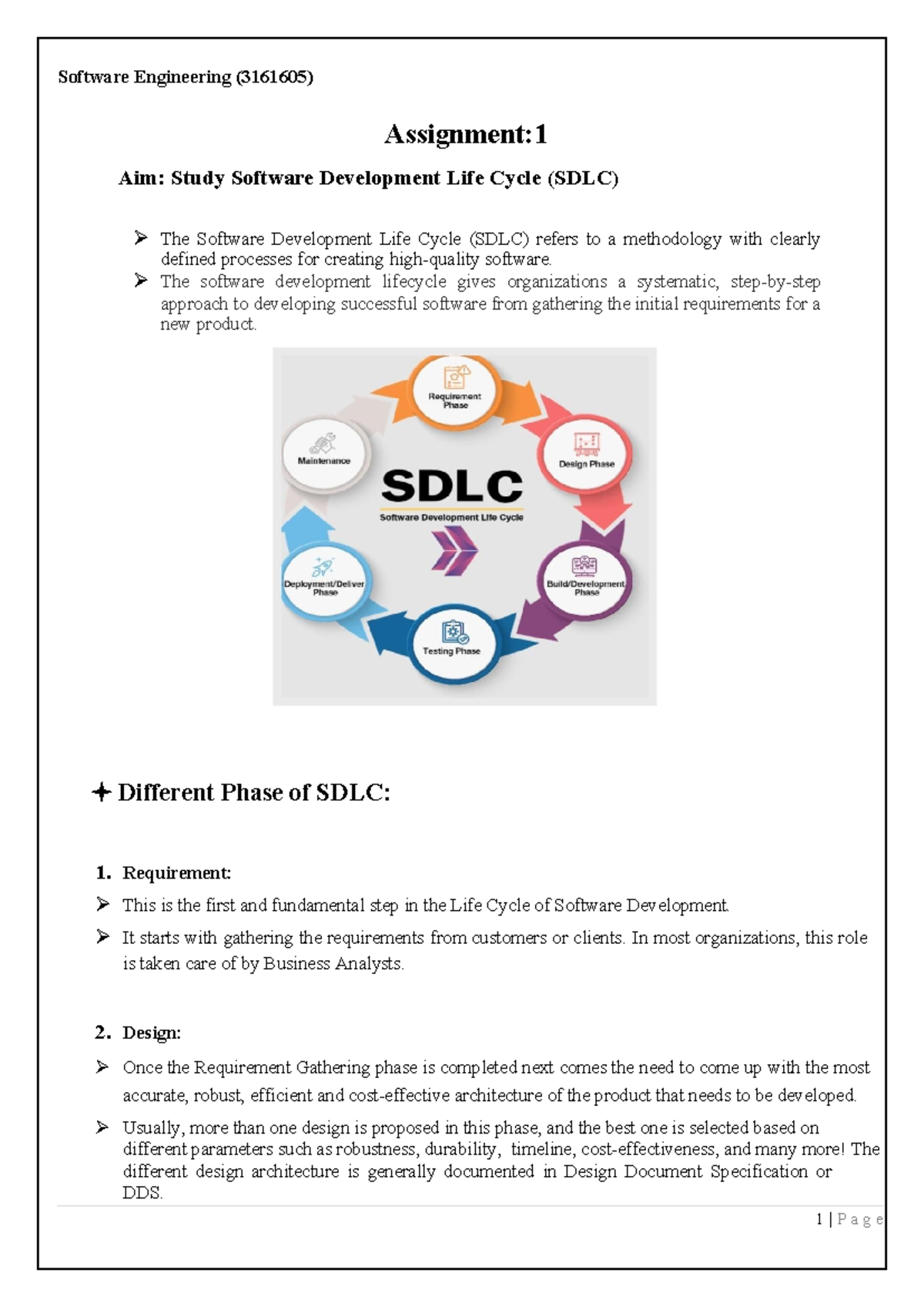 Software Engineering (3161605) Assignment 1: SDLC Overview and Models ...