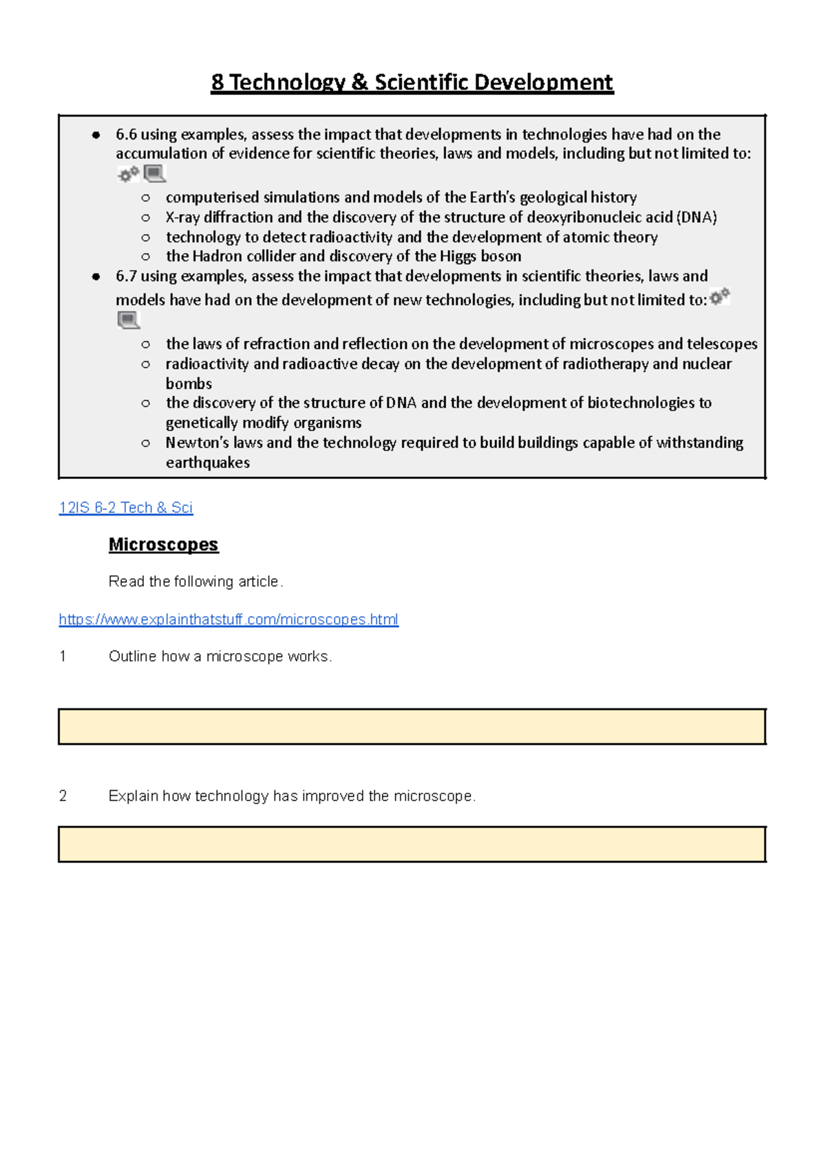7 12IS Technology & Scientific Development (Worksheet) - 8 Technology ...