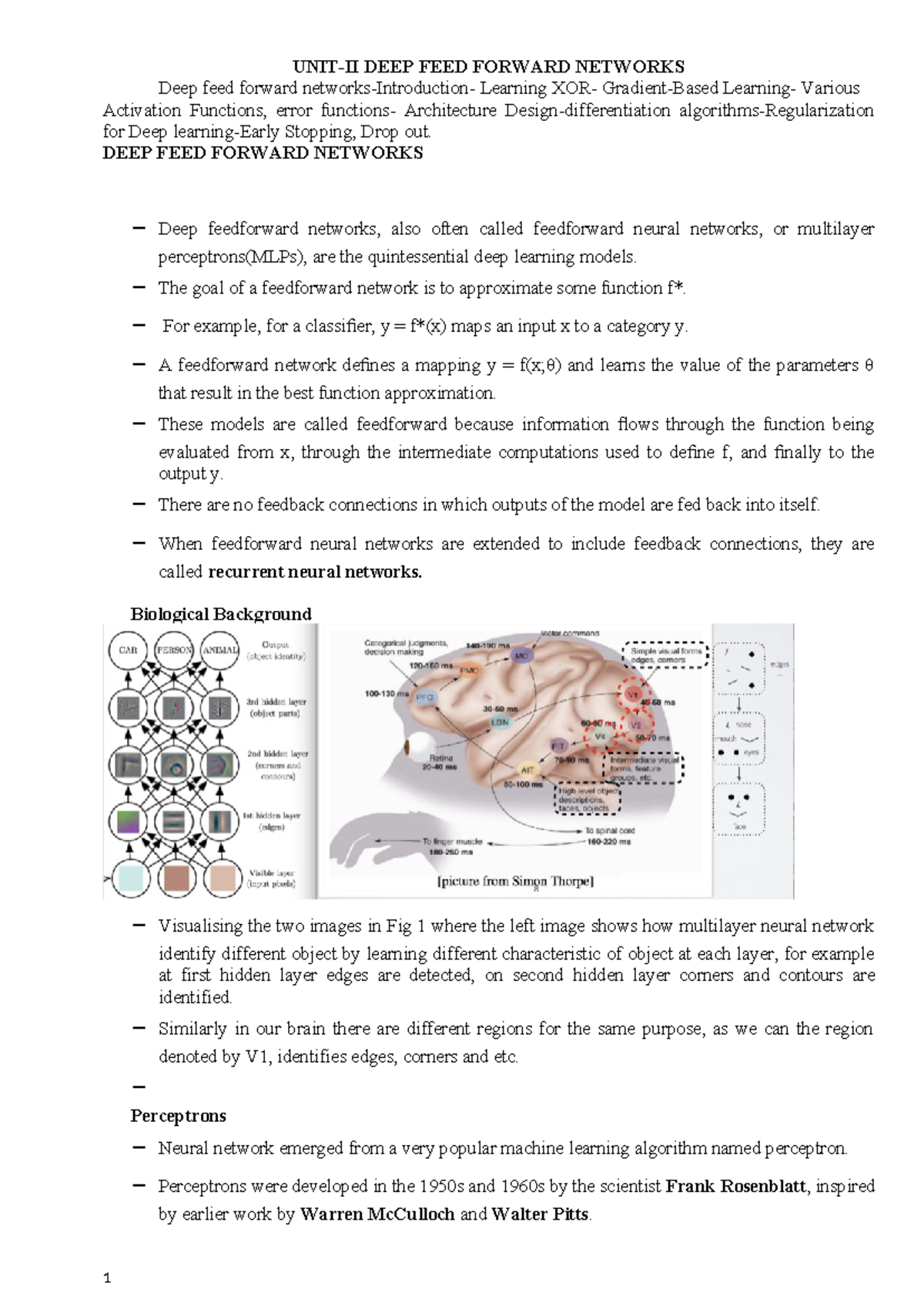 Deep Feed Forward Networks - Unit II Notes on Architectures & Learning - Document Preview