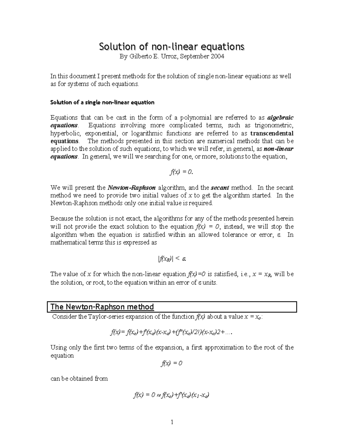 Numerical Methods for Differential Equations (MATH 401): Nonlinear ...
