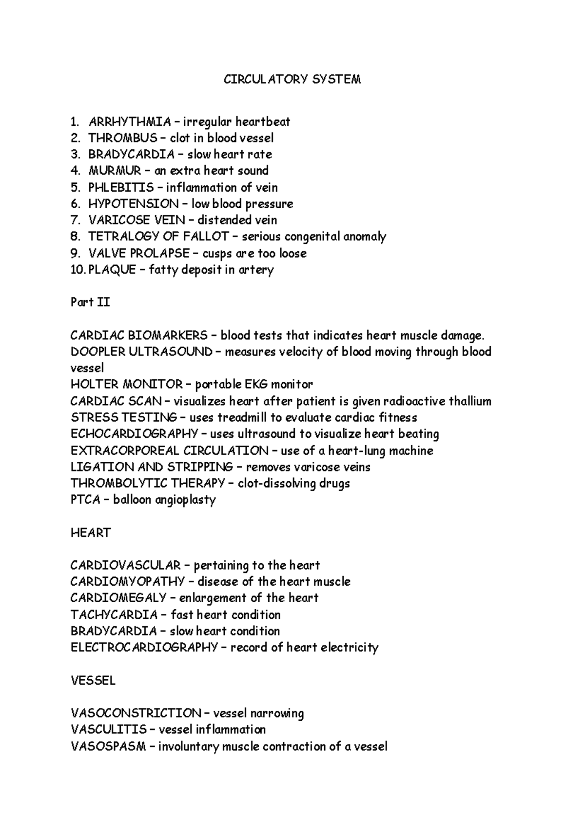 CIRC-101 Circulatory System Overview & Key Terms for Study - Studocu