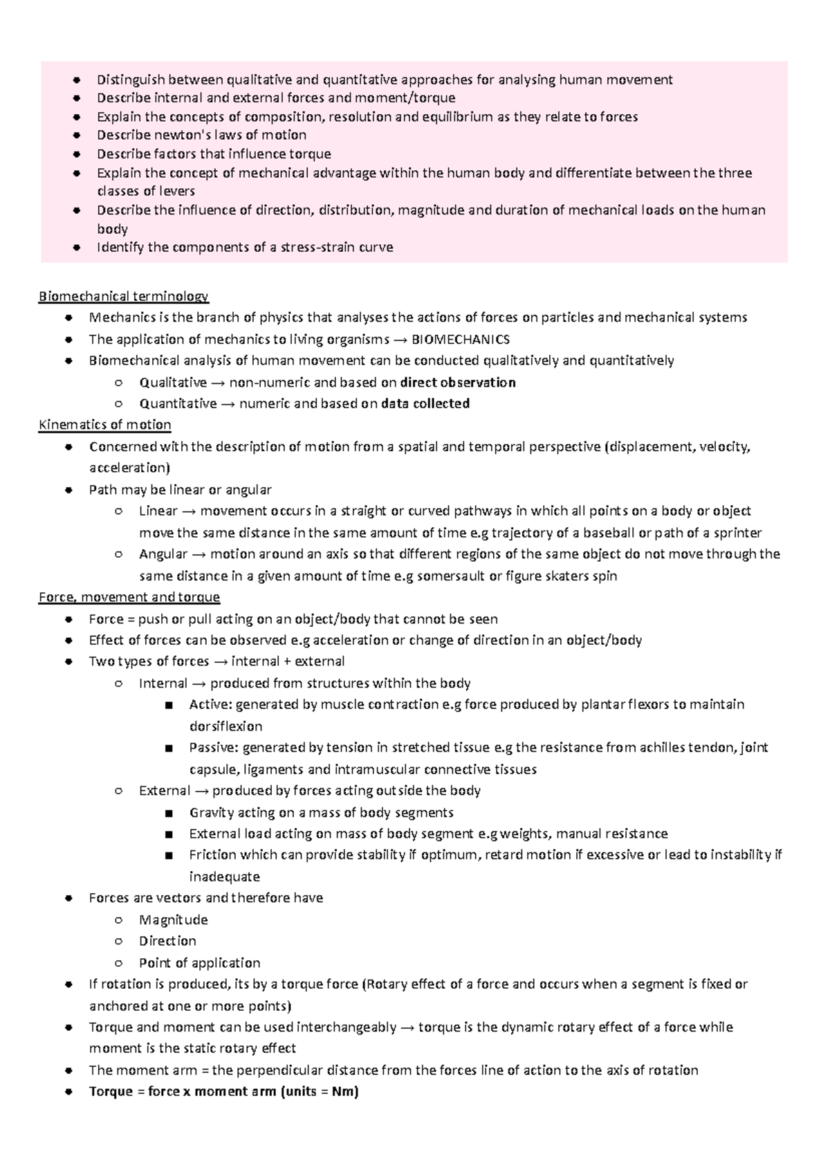Motion, force + load measuring ROM - Distinguish between qualitative ...