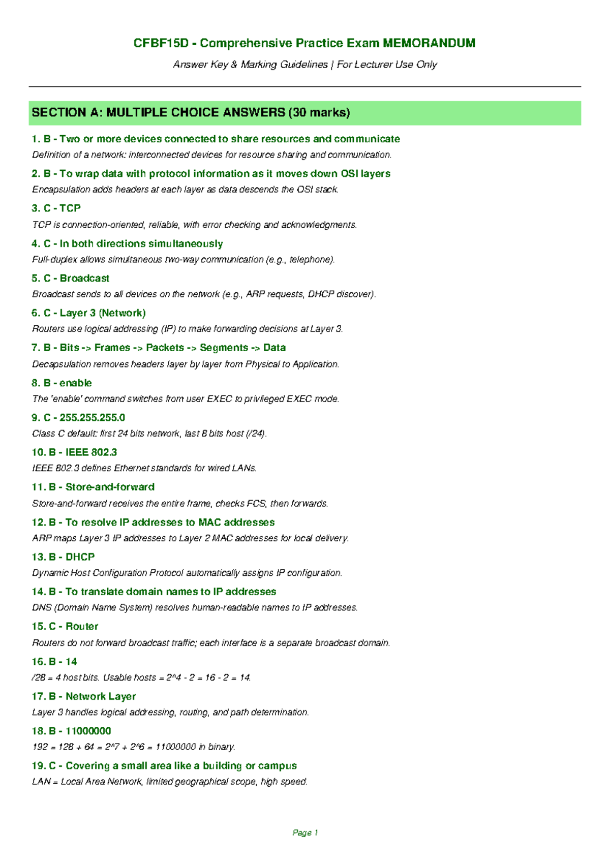 CFBF15D Comprehensive Practice Exam Answer Key and Marking Guidelines ...